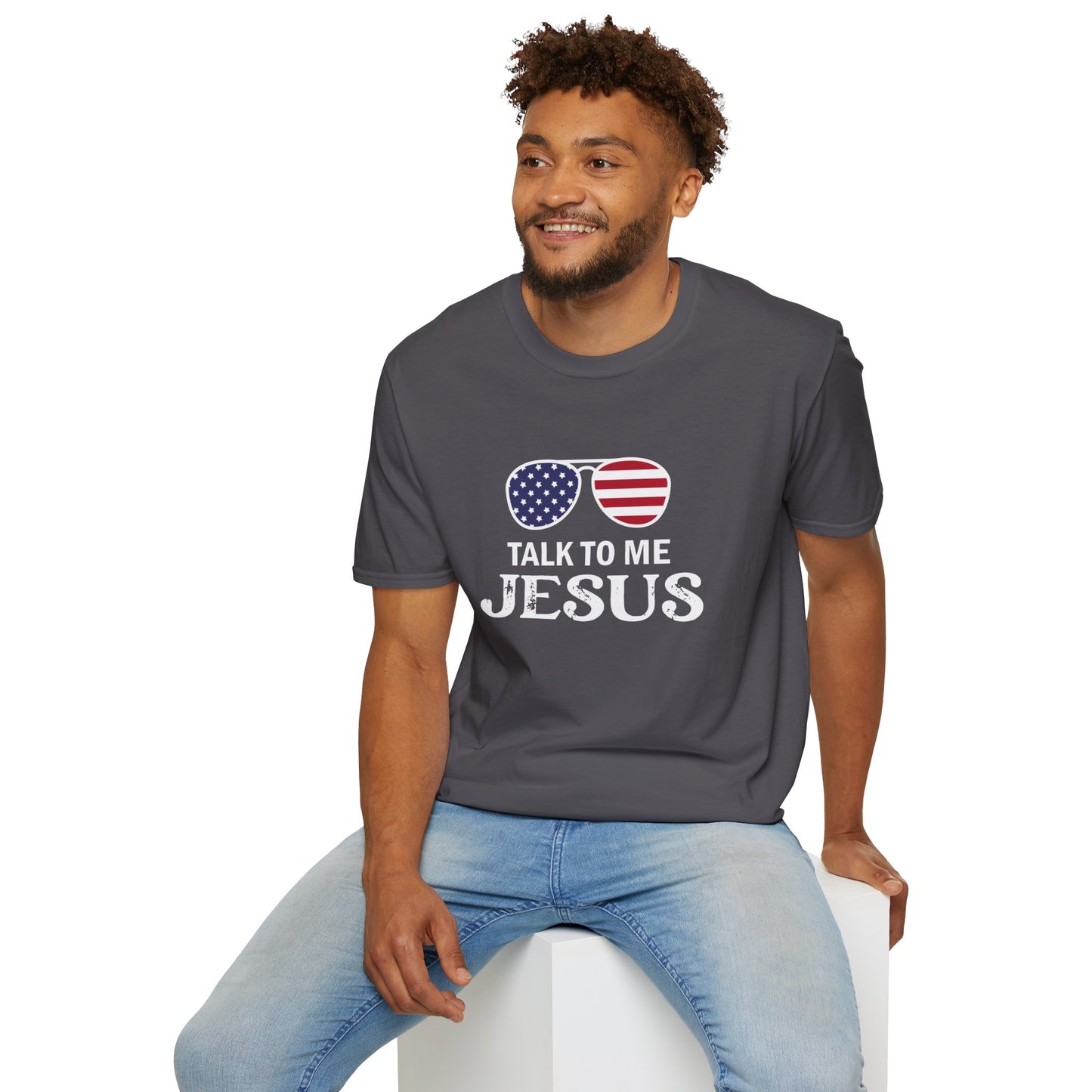 Patriotic "Talk to Me Jesus" Christian Softstyle Tshirt