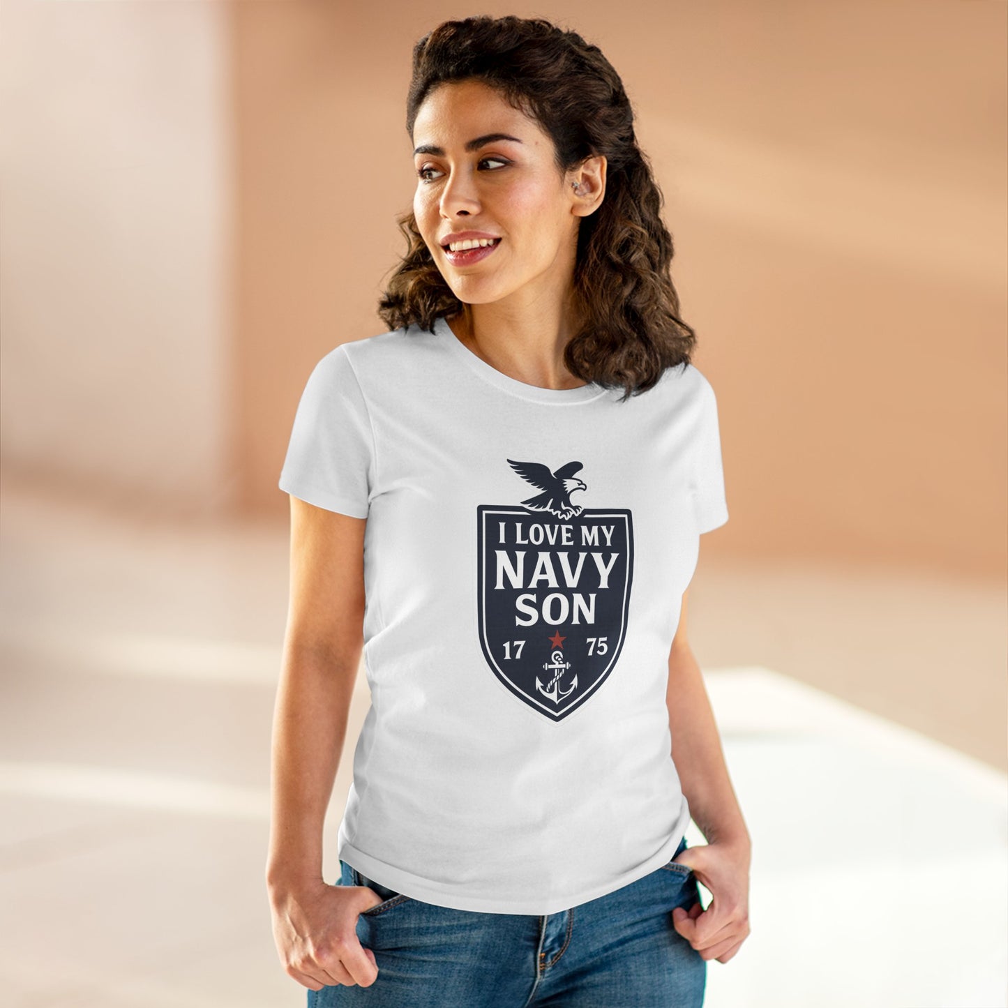 "I Love my Navy Son" Military Pride Patriotic Crest Women's Semi-Fitted Tshirt