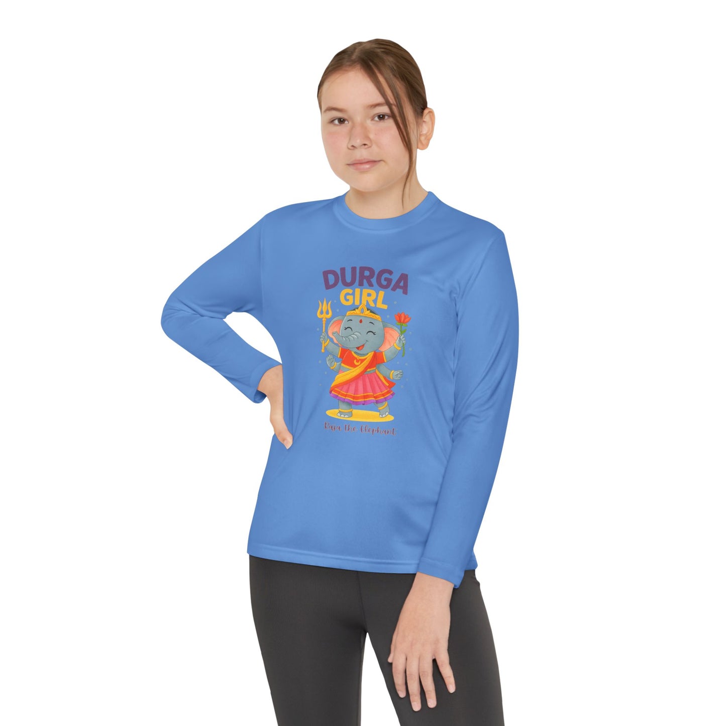 "Durga Girl" Raja the Elephant Girls Long Sleeve Tshirt (Hindu Celebration)