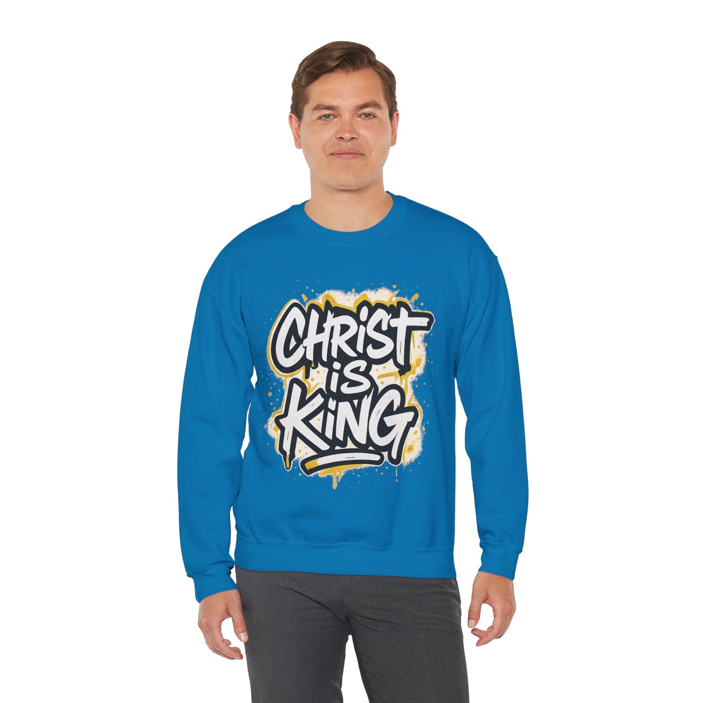 Christ is King Men's Crewneck Sweatshirt (White/Gold Logo)