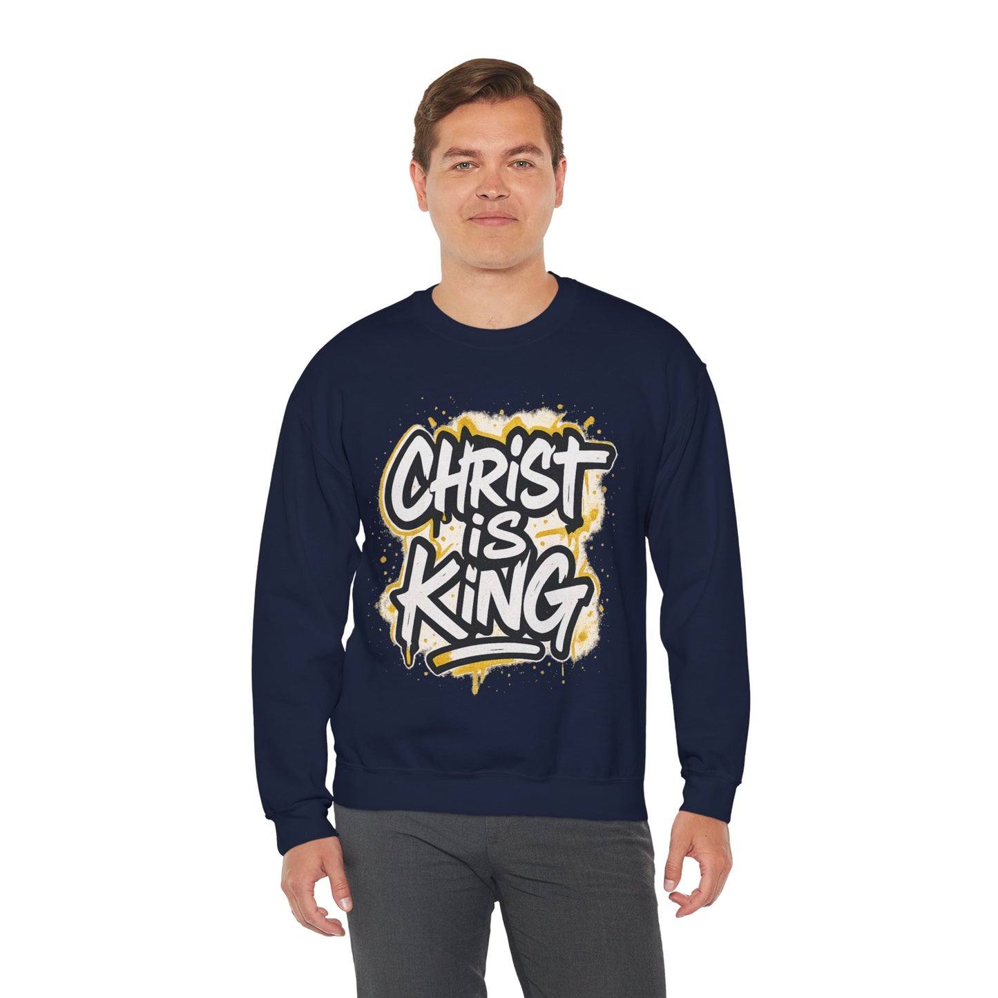 Christ is King Men's Crewneck Sweatshirt (White/Gold Logo)