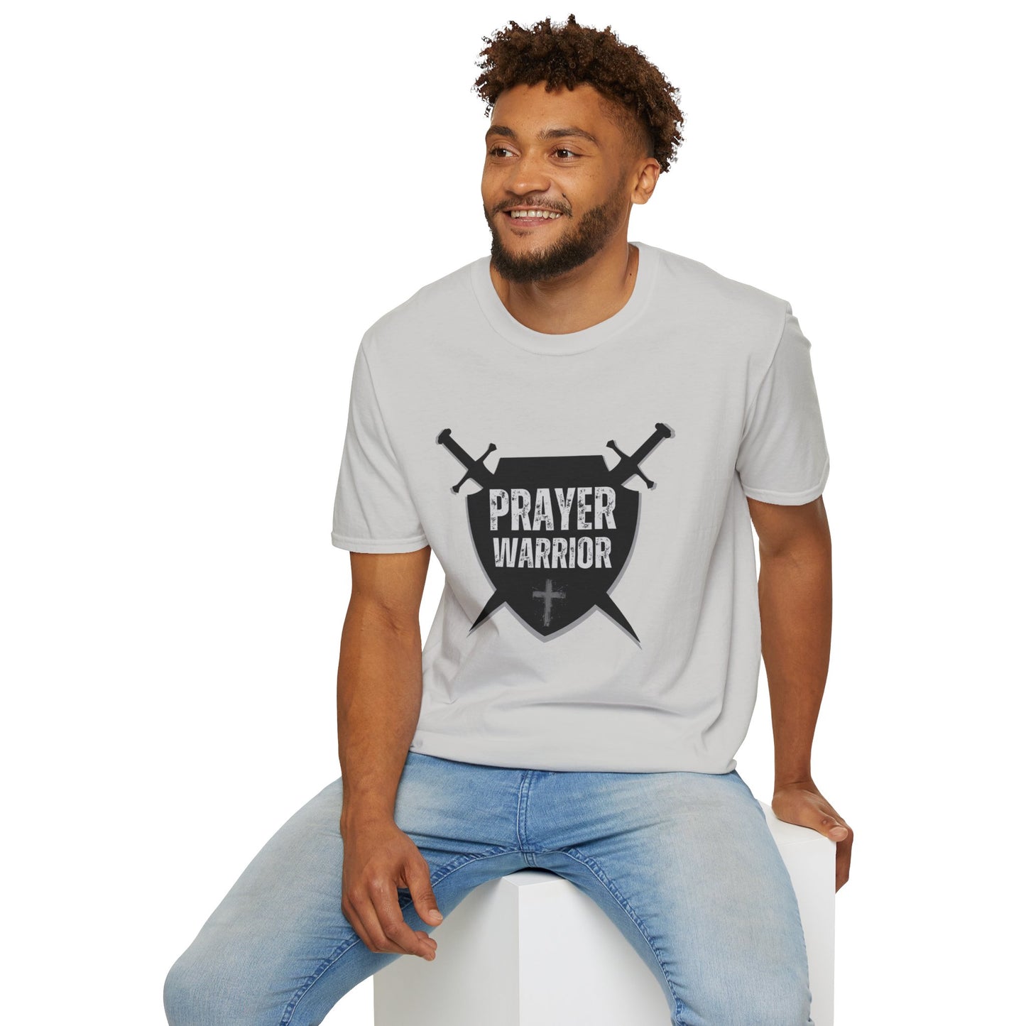 Prayer Warrior Shield Men's Tshirt (Black Logo) - Sweet Baby Jeez Teez