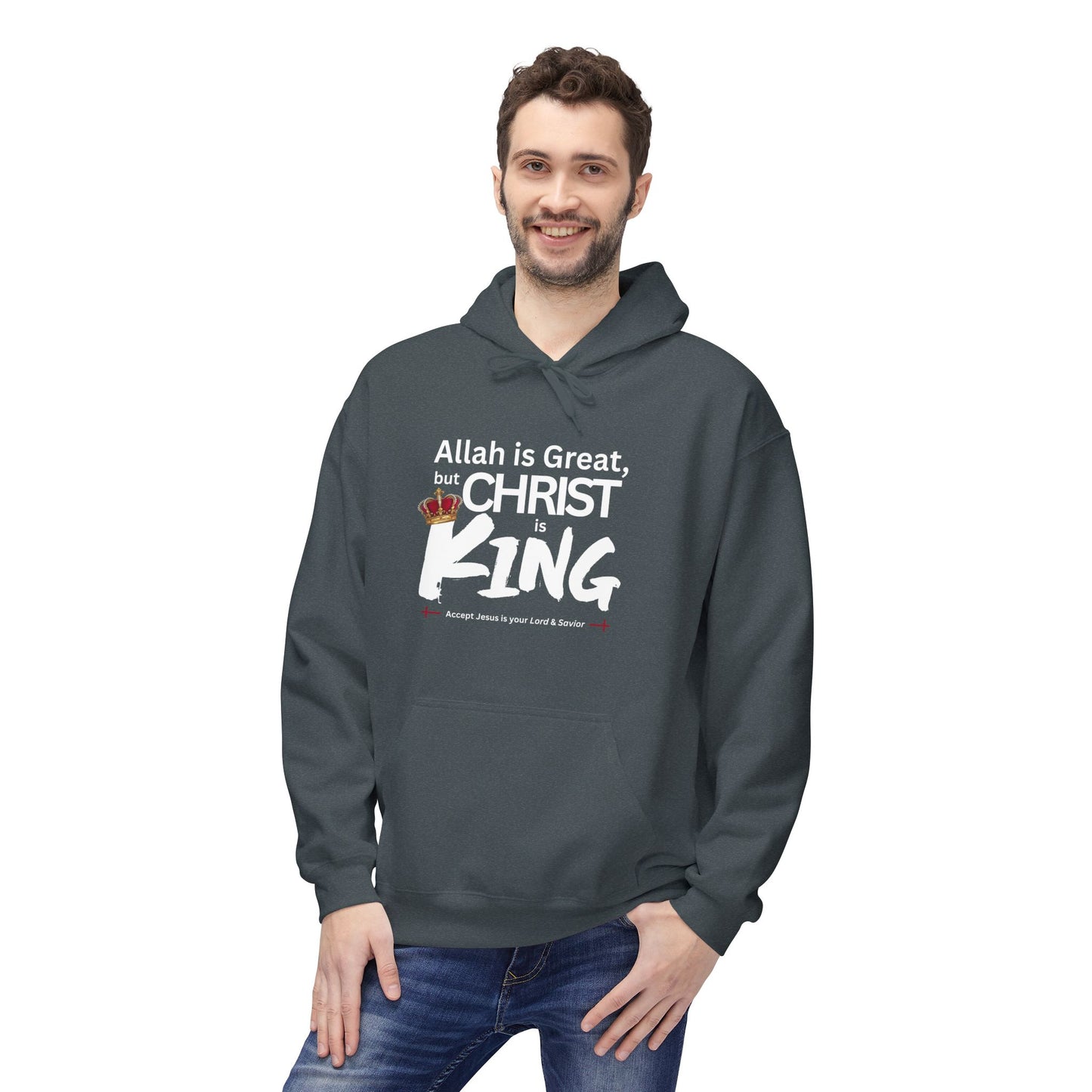 "Christ is King" Cozy Unisex Fleece Hoodie (Great Logo - White) - Sweet Baby Jeez Teez