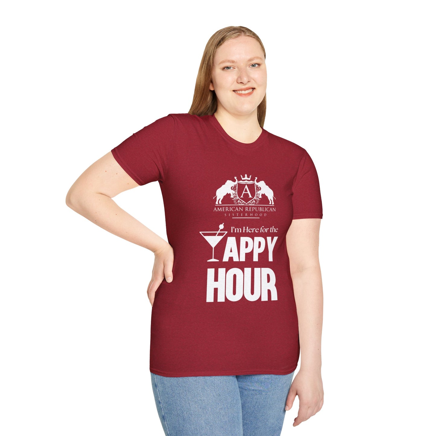 Here for the Yappy Hour Women's Unisex/Relaxed Tshirt (ARS-White Logo) - Sweet Baby Jeez Teez