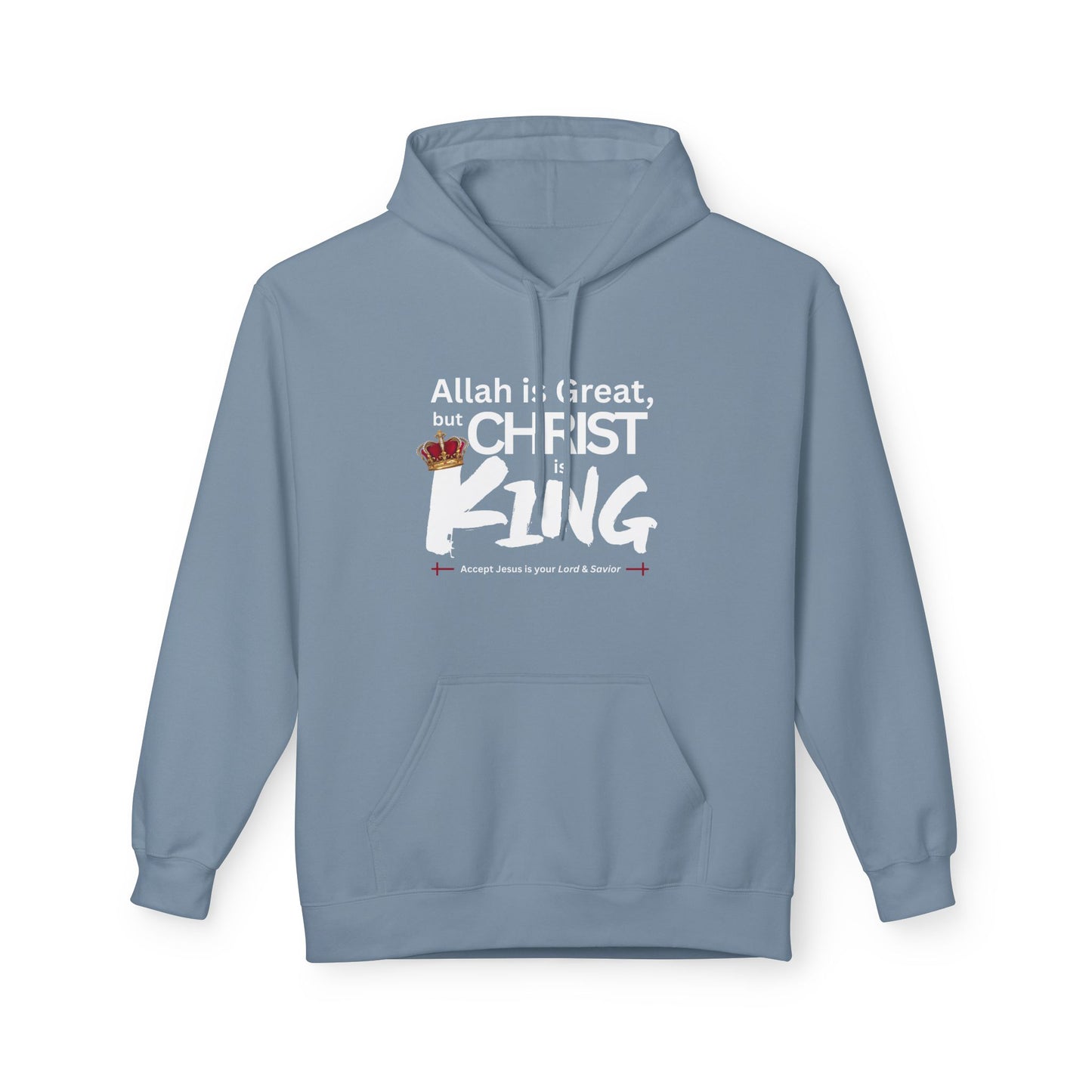"Christ is King" Cozy Unisex Fleece Hoodie (Great Logo - White) - Sweet Baby Jeez Teez