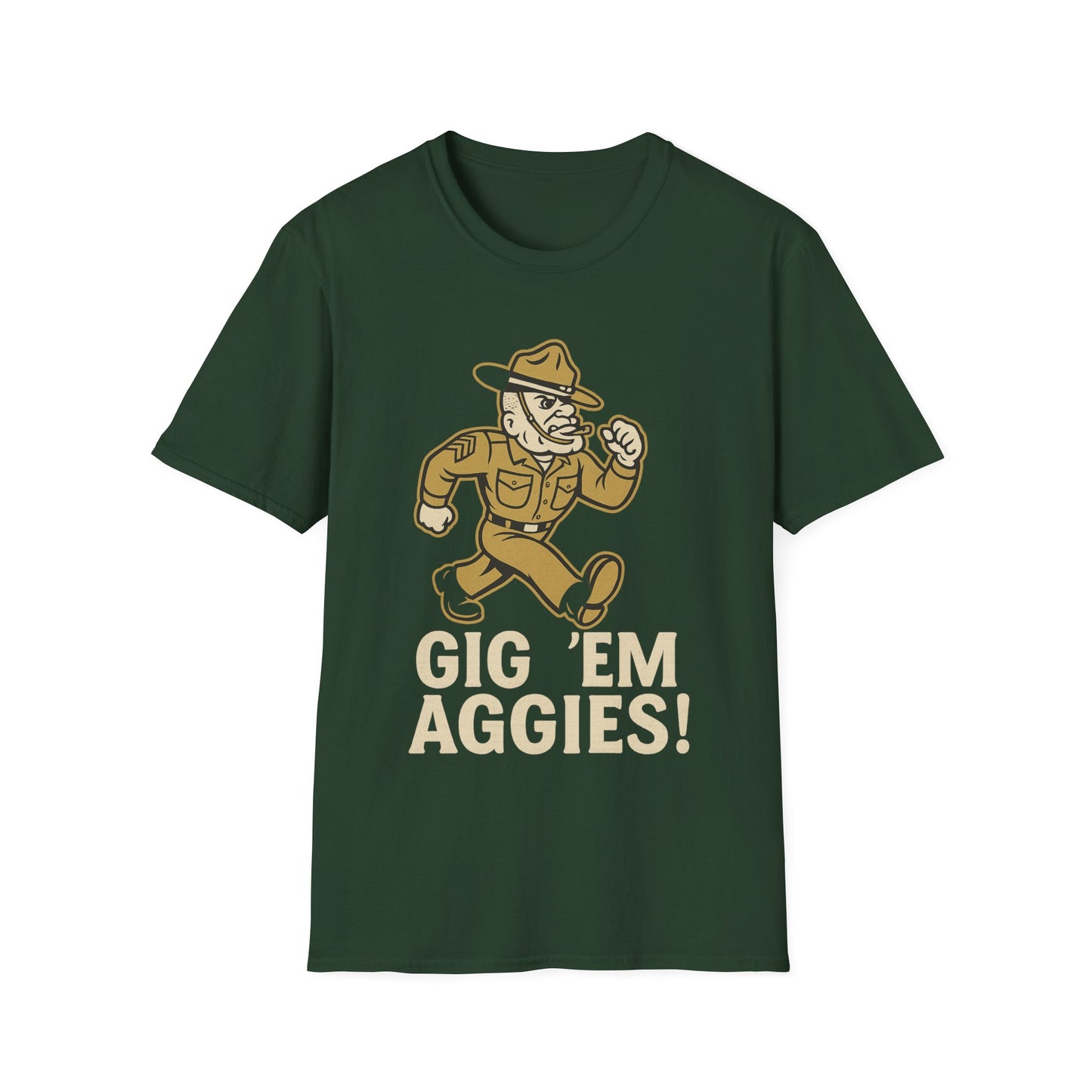 Gig 'Em Aggies Old Sarge Unisex Softstyle T-Shirt (Gold Logo) - Sweet Baby Jeez Teez