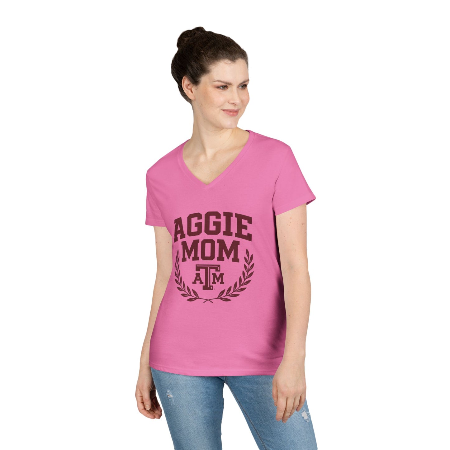 Aggie Mom Texas A&M Women's Semi-Fitted V-Neck T-Shirt - Sweet Baby Jeez Teez