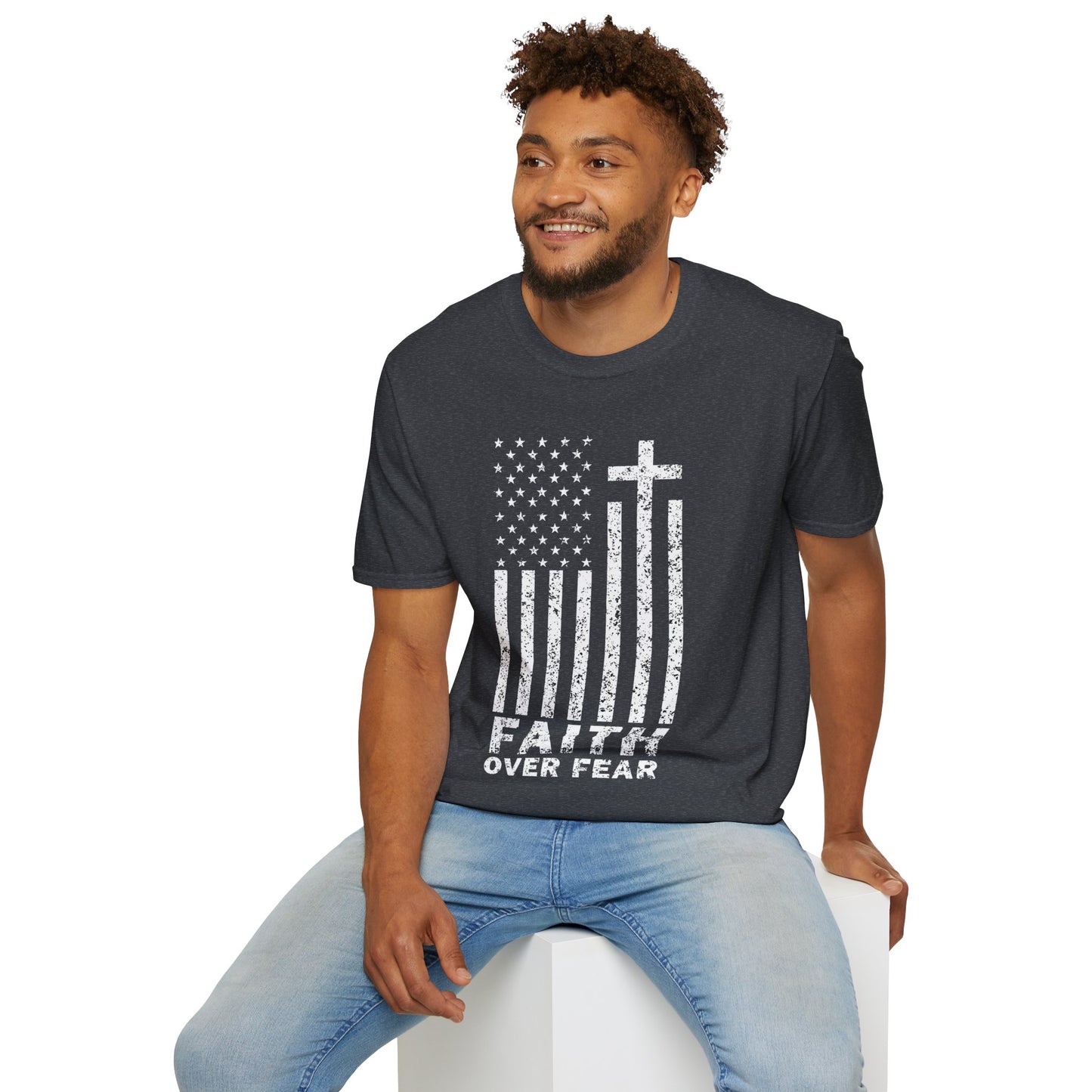 Faith Flag Men's Tshirt (White Logo)