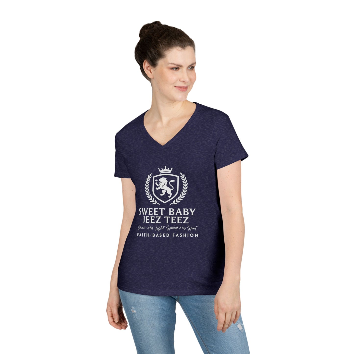 Sweet Baby Jeez Teez Faith-Based Fashion Semi-Fitted Women's V-Neck Tshirt