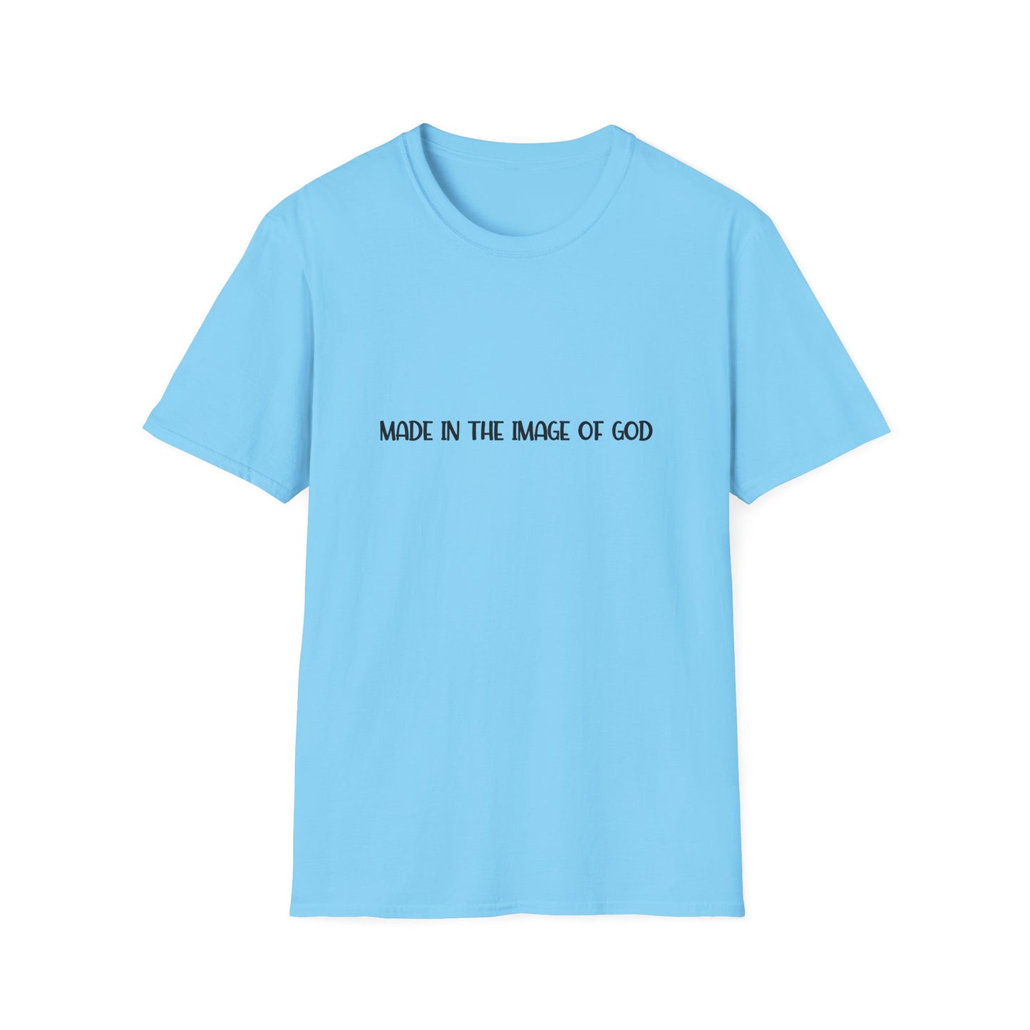 "Made in the Image of God" Christian Inspirational Softstyle Tshirt (FP Black Logo)