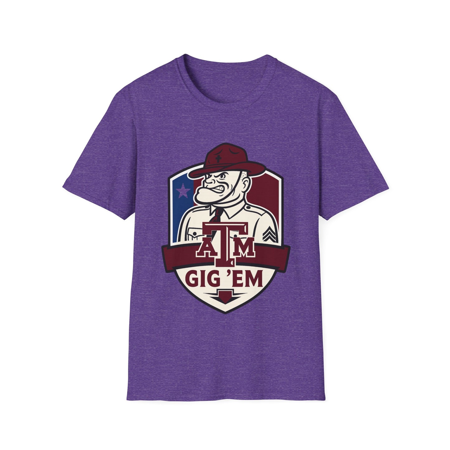 Gig 'Em Aggies Old Sarge Crest Soft Relaxed Tshirt (Texas Flag Logo 3)