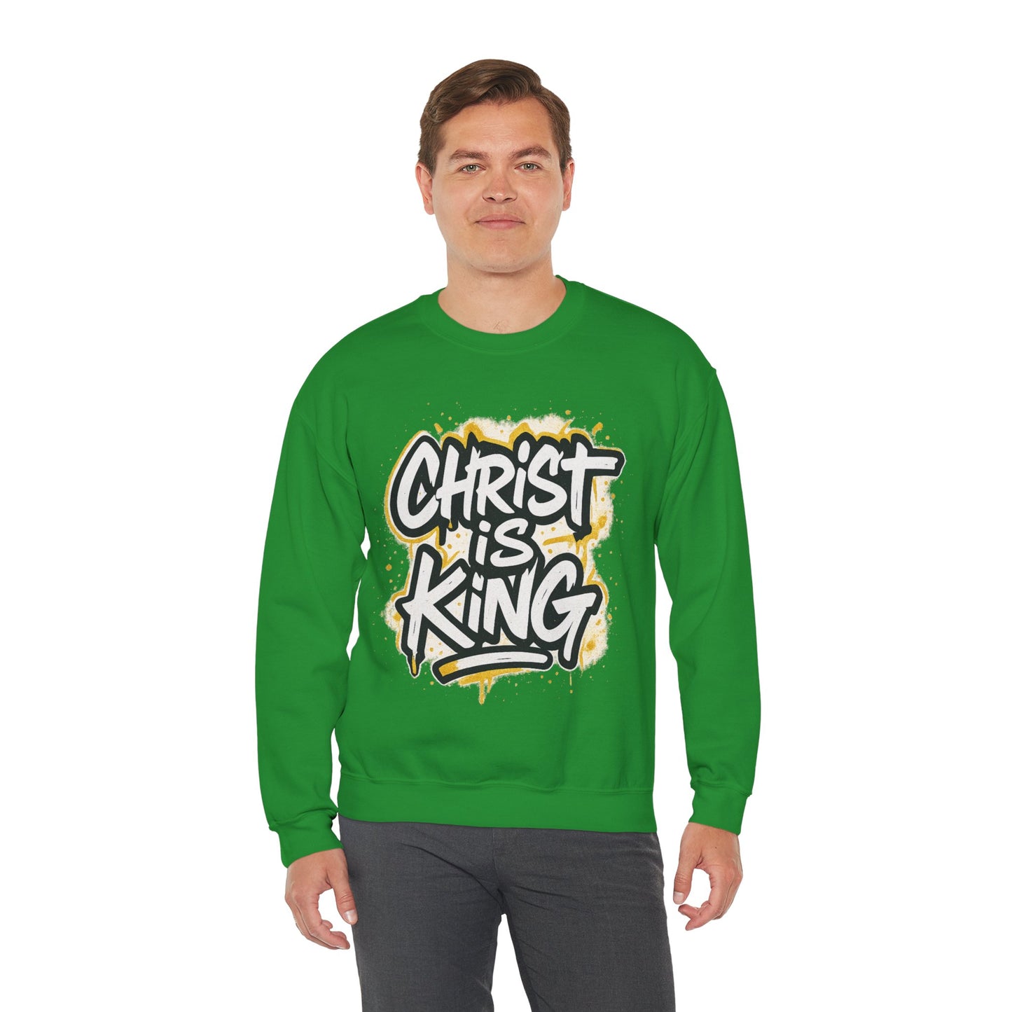 Christ is King Men's Crewneck Sweatshirt (White/Gold Logo)