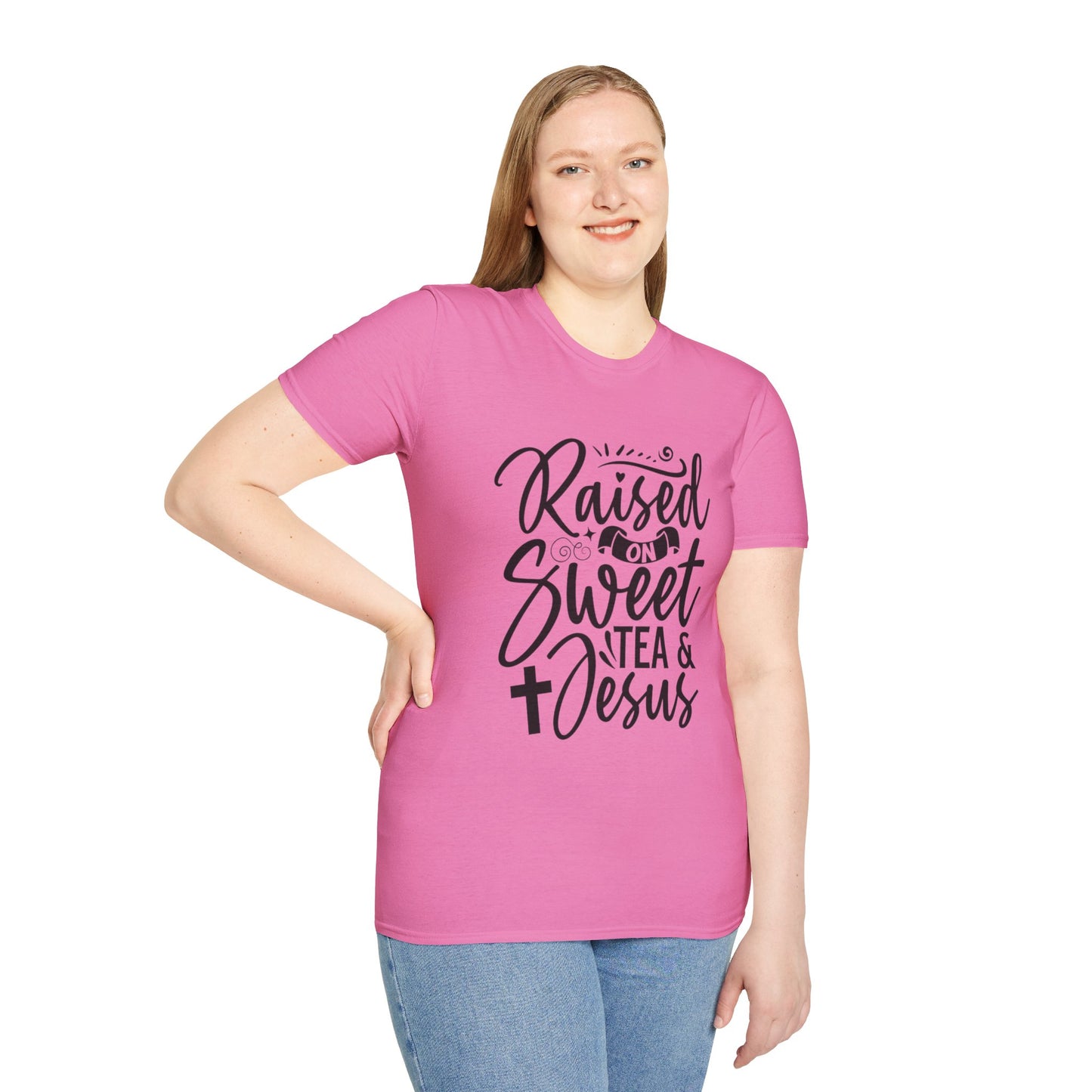 Sweet Tea and Jesus Women's Relaxed/Plus Tshirt (Black Logo) - Sweet Baby Jeez Teez