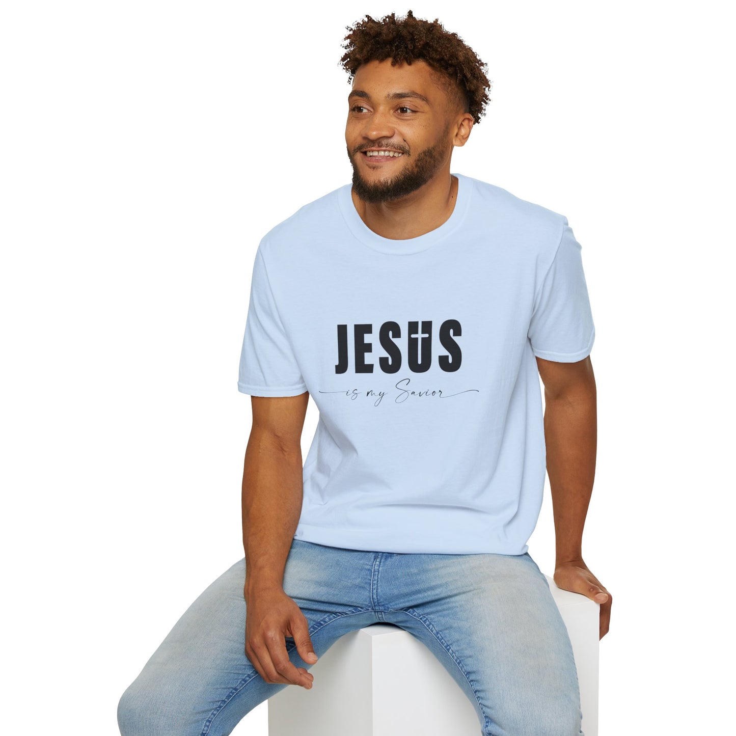 "Jesus is My Savior" Christian Faith Soft T-Shirt (Black Logo)