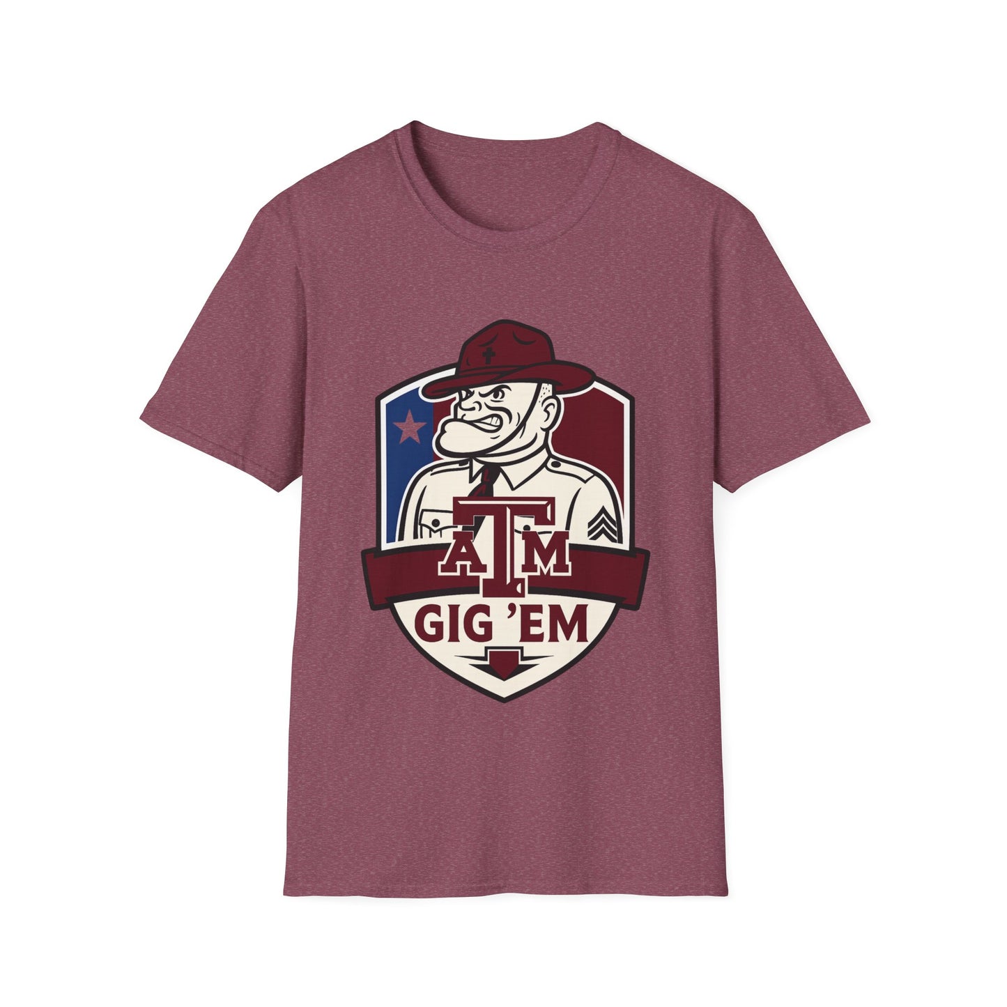 Gig 'Em Aggies Old Sarge Crest Soft Relaxed Tshirt (Texas Flag Logo 3)