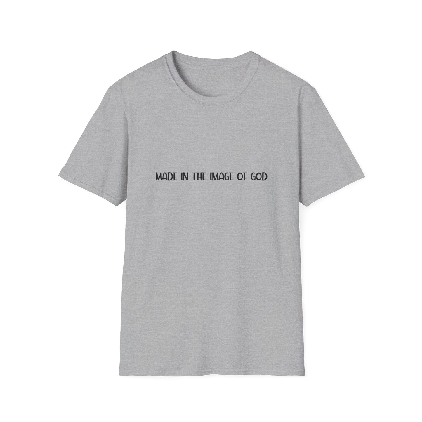 "Made in the Image of God" Christian Inspirational Softstyle Tshirt (FP Black Logo)