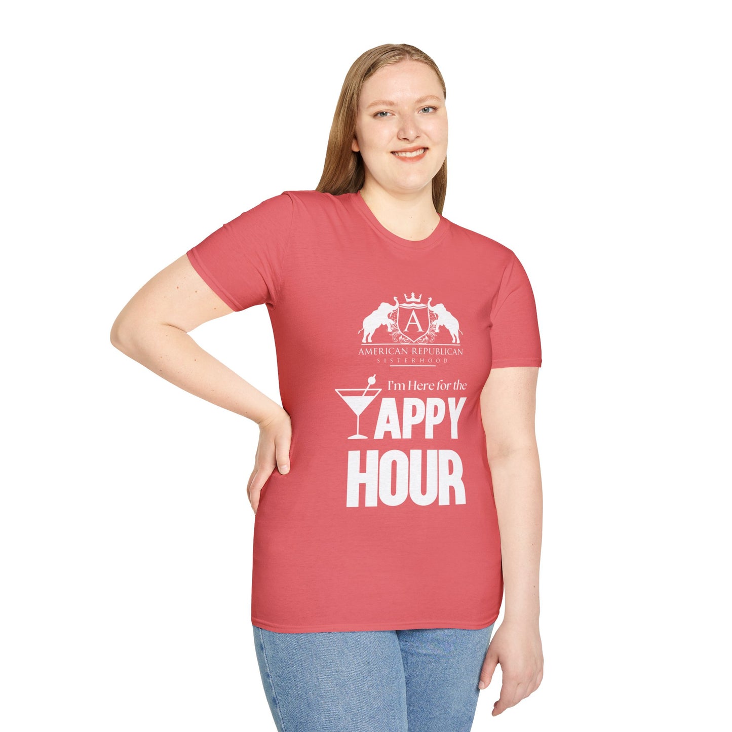 Here for the Yappy Hour Women's Unisex/Relaxed Tshirt (ARS-White Logo) - Sweet Baby Jeez Teez