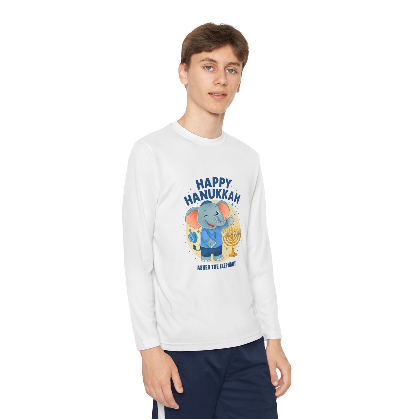 Happy Hanukkah Asher Kids Long Sleeve T-shirt (Wink Logo)