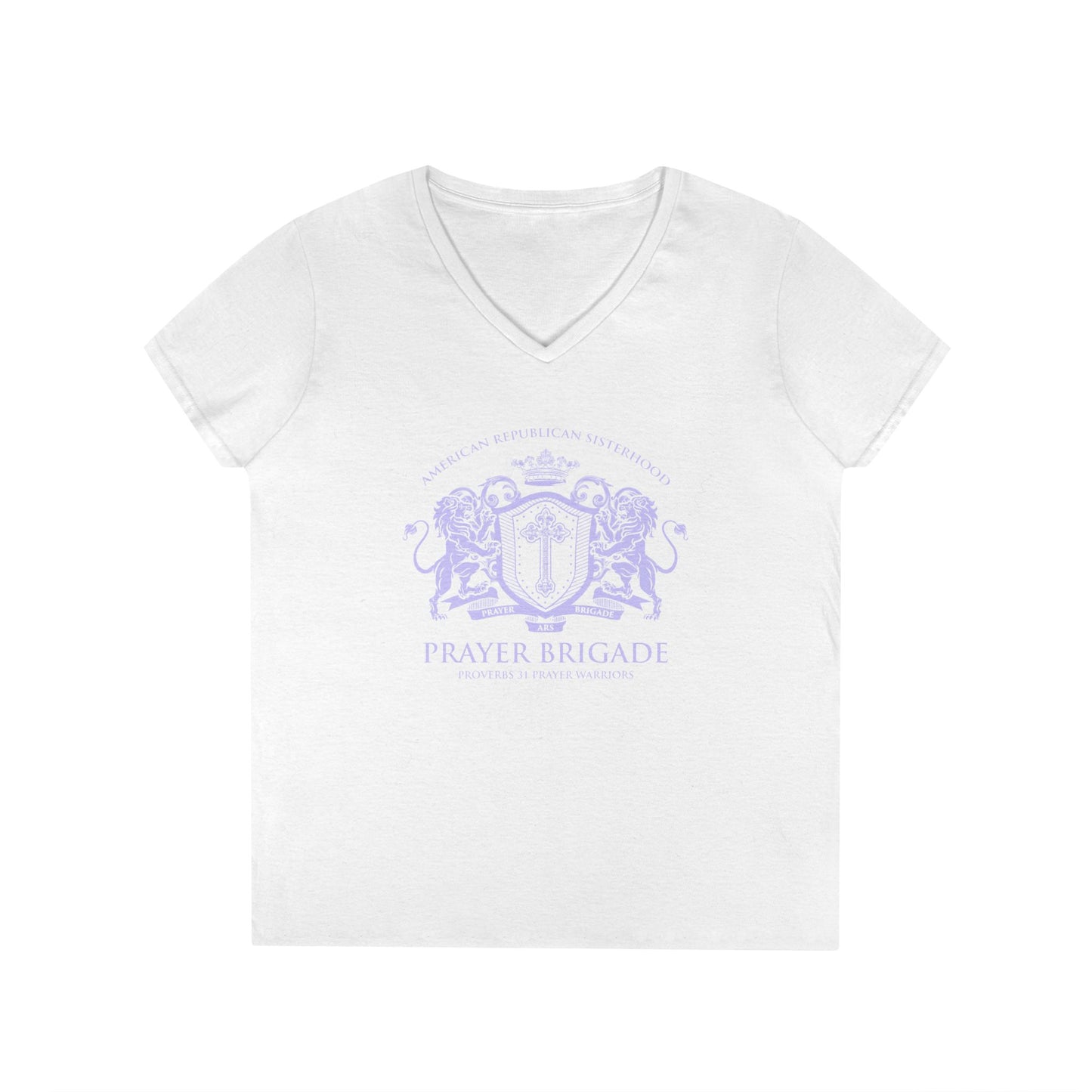 ARS Prayer Brigade Ladies' V-Neck T-Shirt (Pink with Lilac Logo)