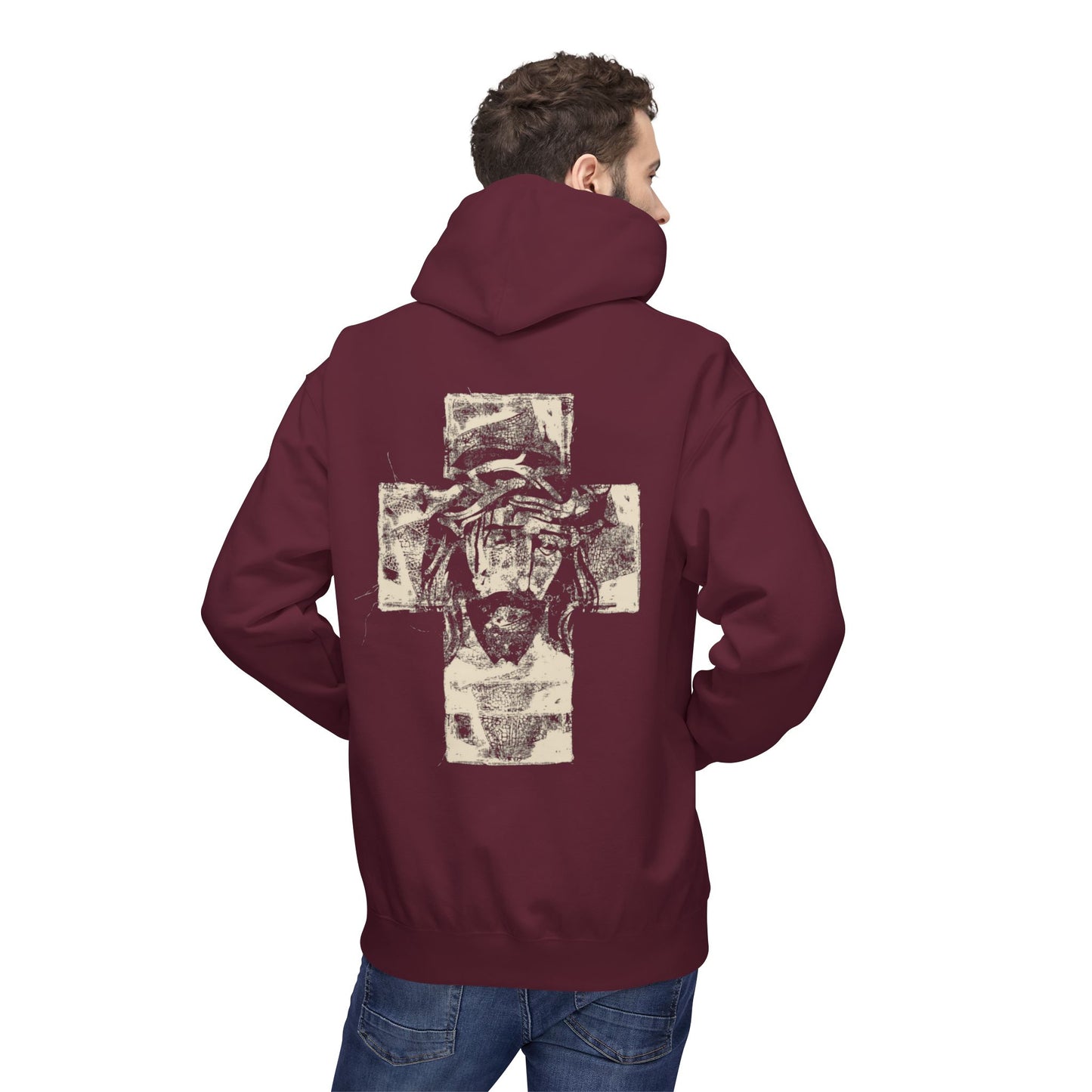 Christ Portrait on Cross Modern Logo Men's Hoodie - Sweet Baby Jeez Teez