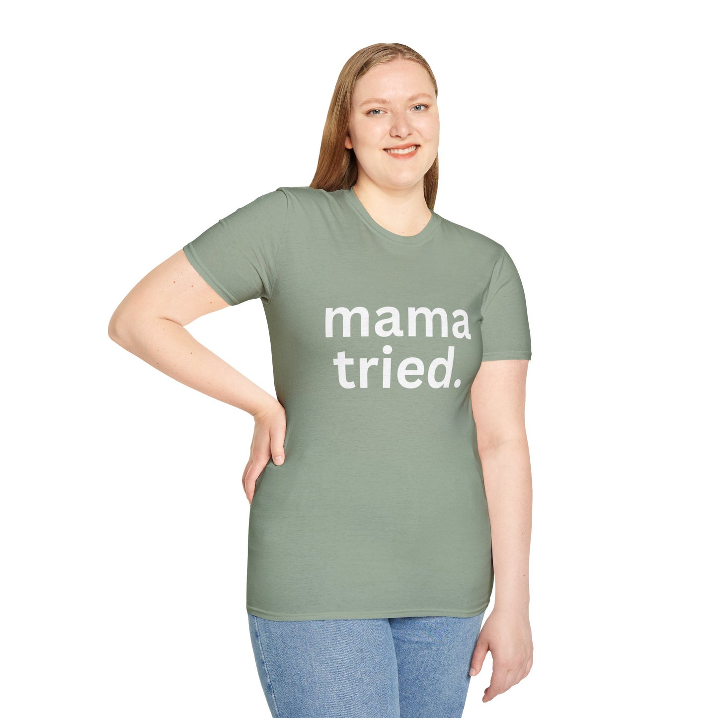 Mama Tried Women's Relaxed/Plus Tshirt (White Logo) - Sweet Baby Jeez Teez