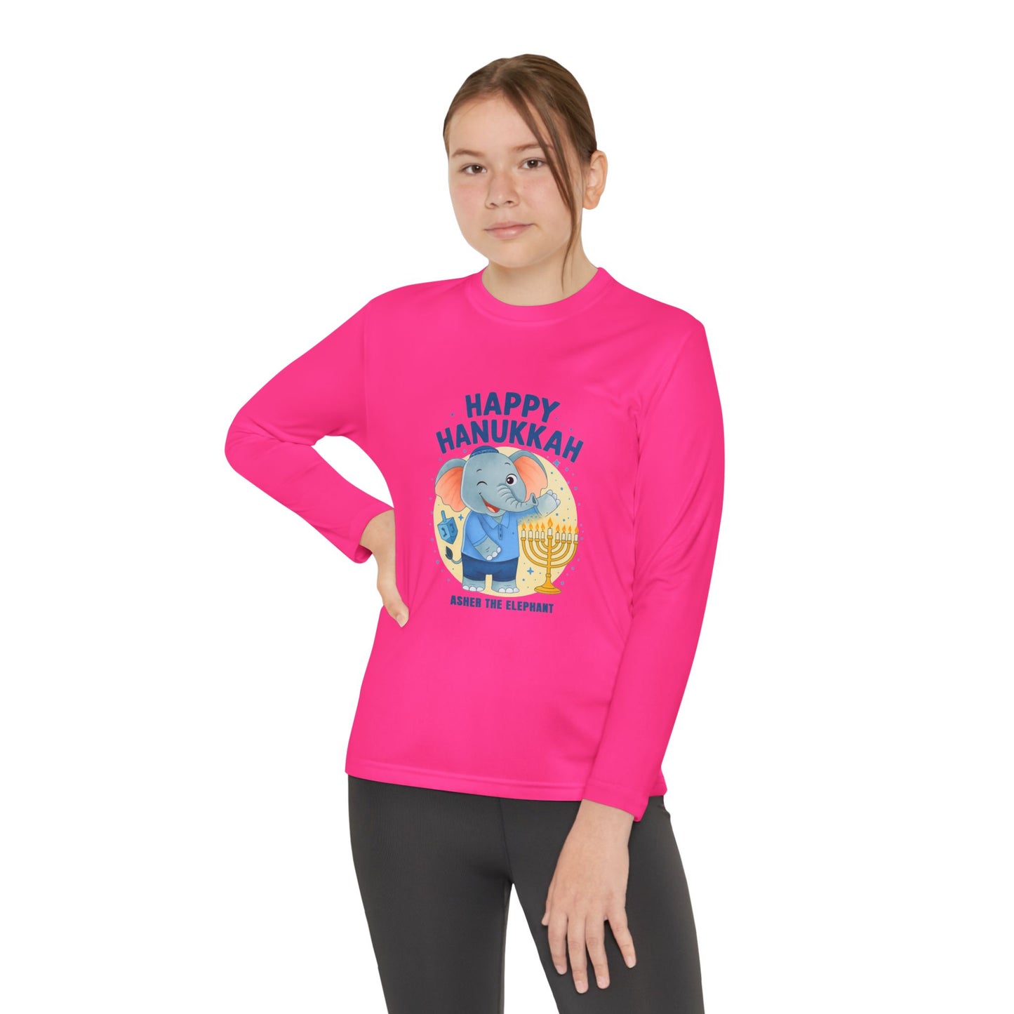 Happy Hanukkah Asher Kids Long Sleeve T-shirt (Wink Logo)