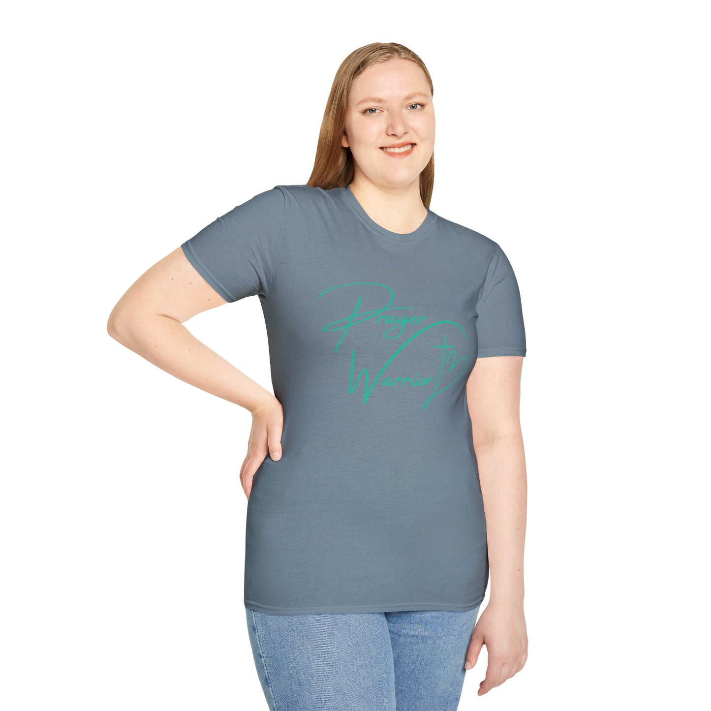 Prayer Warrior Cross Heart Women's Relaxed/Plus Tshirt (Teal Logo) - Sweet Baby Jeez Teez