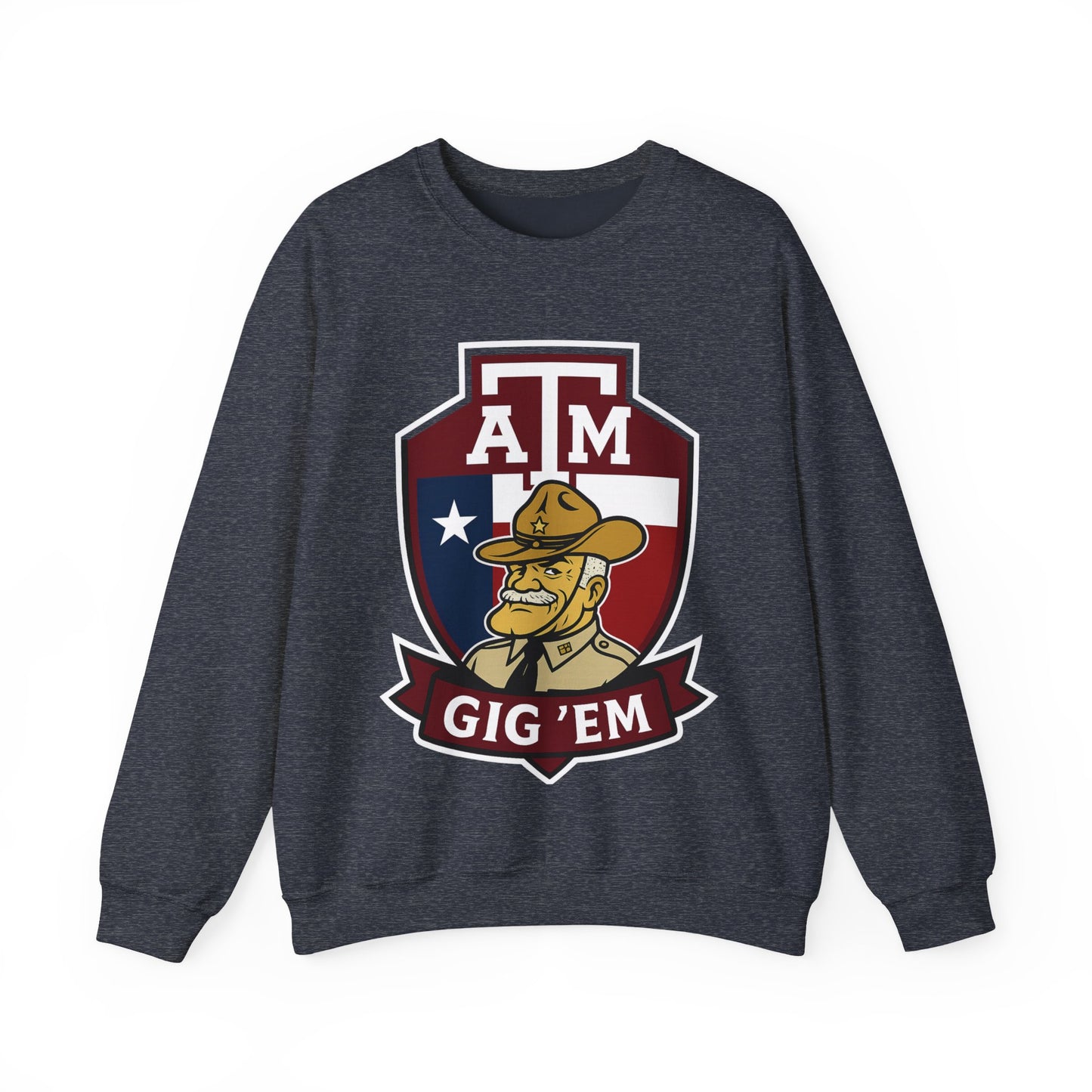 Gig 'Em Aggies Old Sarge Crest Texas A&M Soft Cozy Sweatshirt (Texas Flag Logo 1)