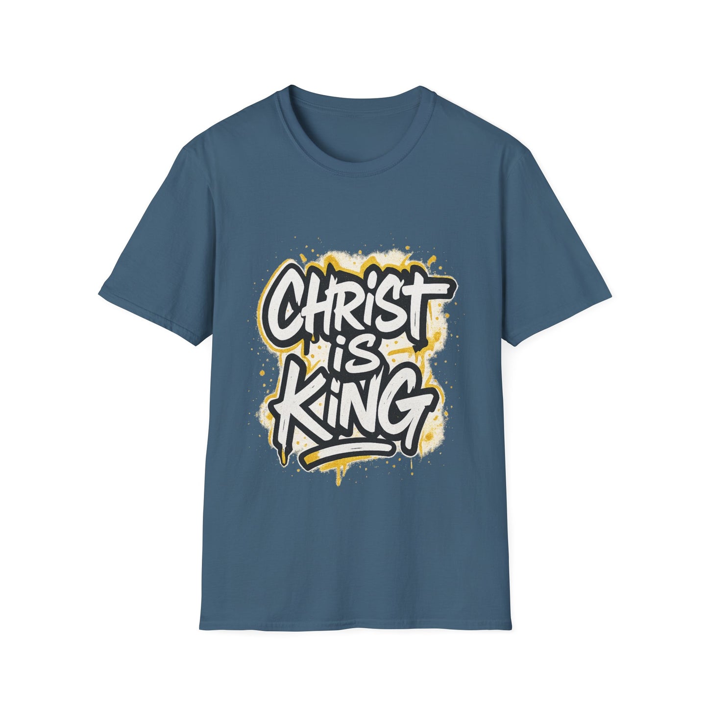 Christ is King Graphic Men's Unisex Softstyle Tshirt (White/Gold Logo)