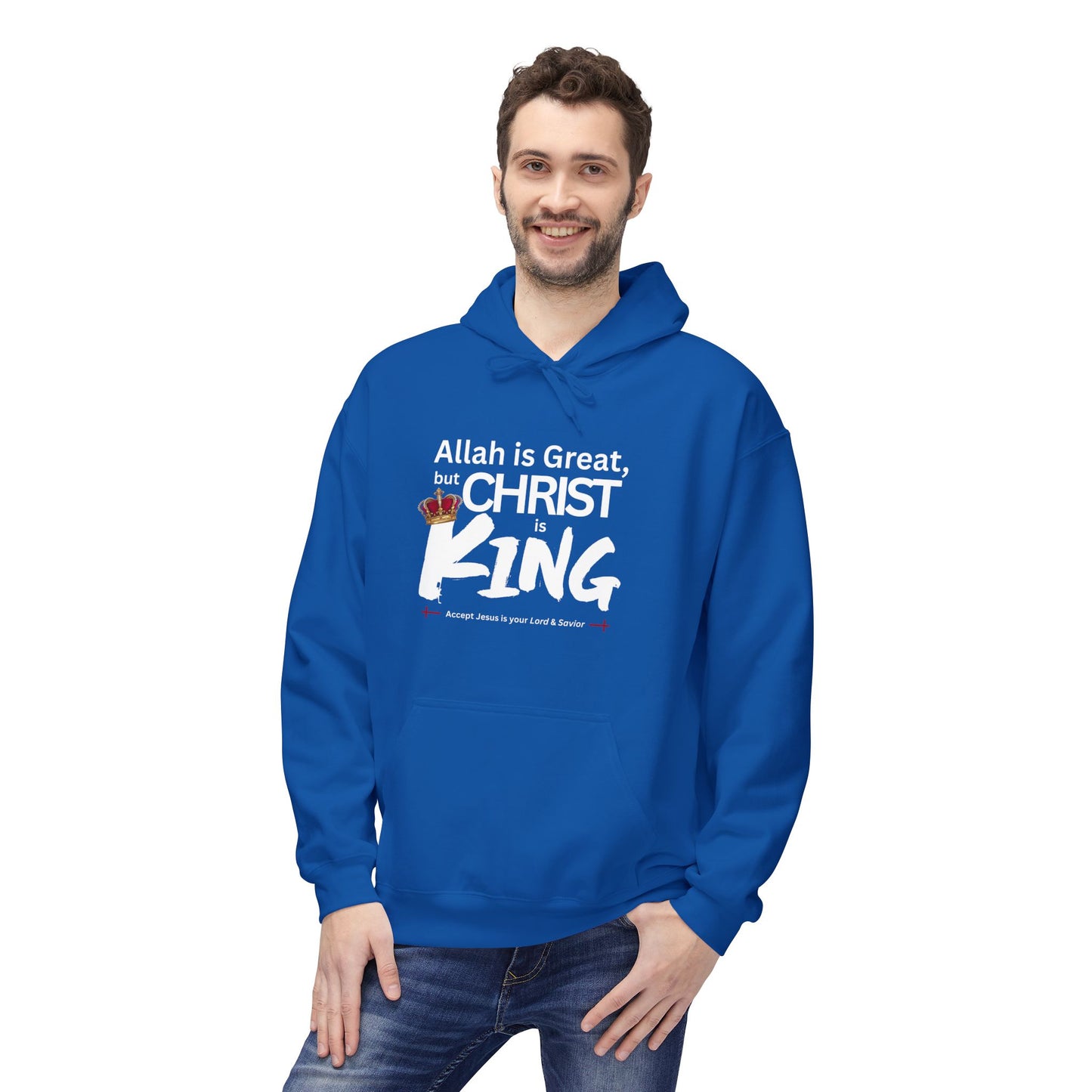 "Christ is King" Cozy Unisex Fleece Hoodie (Great Logo - White) - Sweet Baby Jeez Teez
