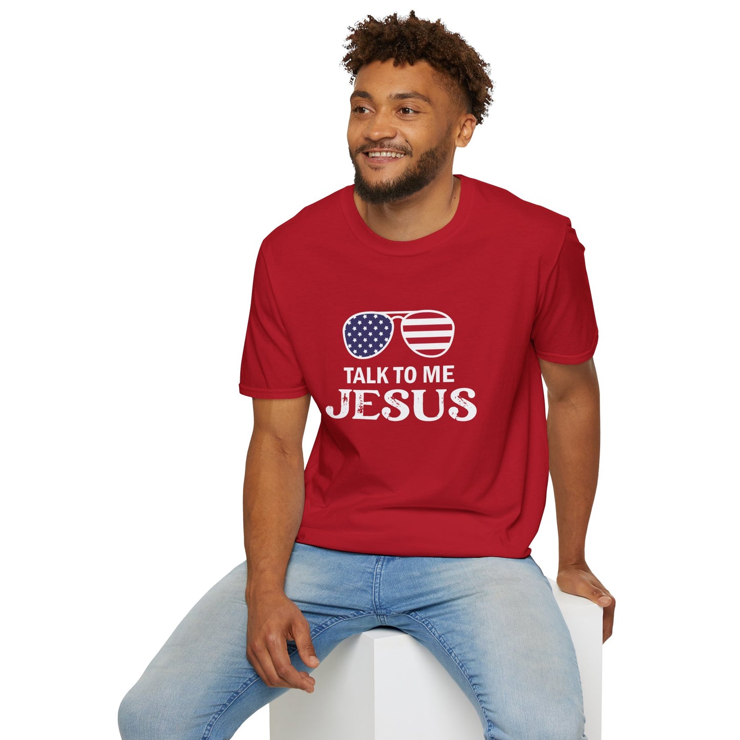 Patriotic "Talk to Me Jesus" Christian Softstyle Tshirt