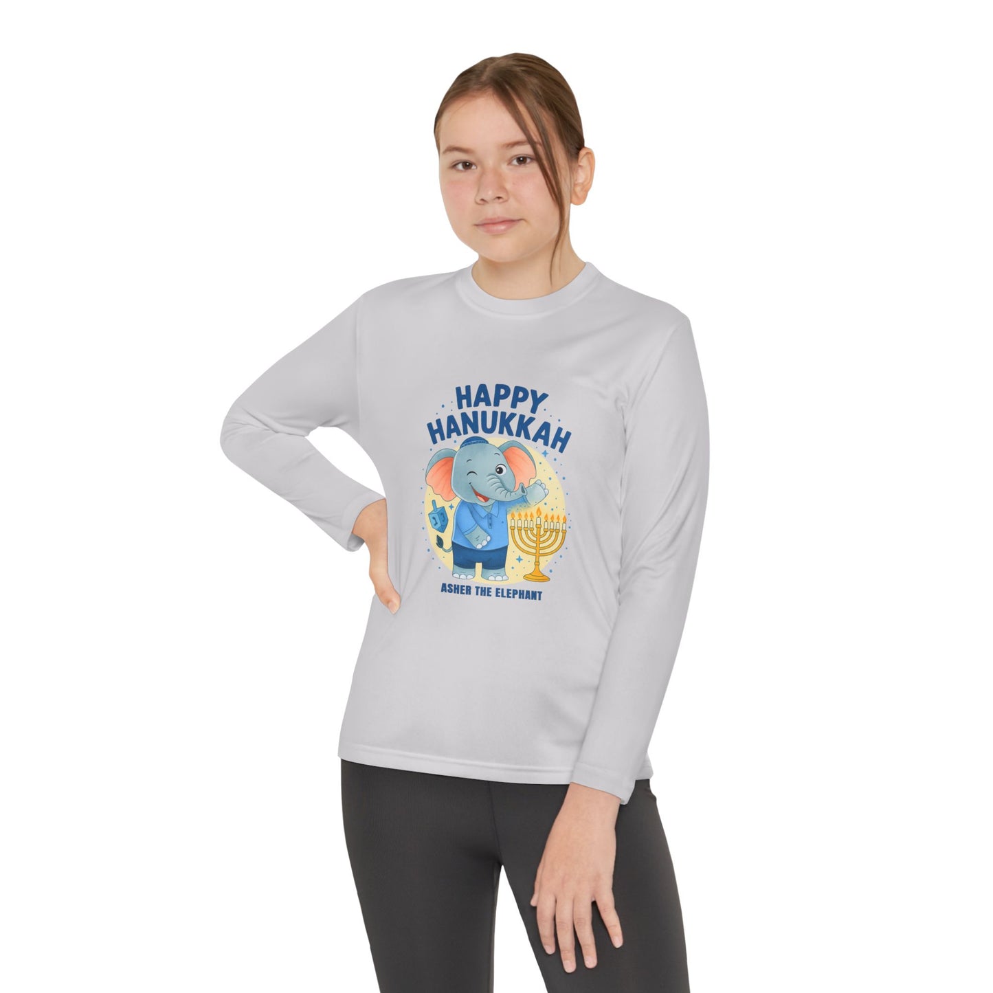 Happy Hanukkah Asher Kids Long Sleeve T-shirt (Wink Logo)