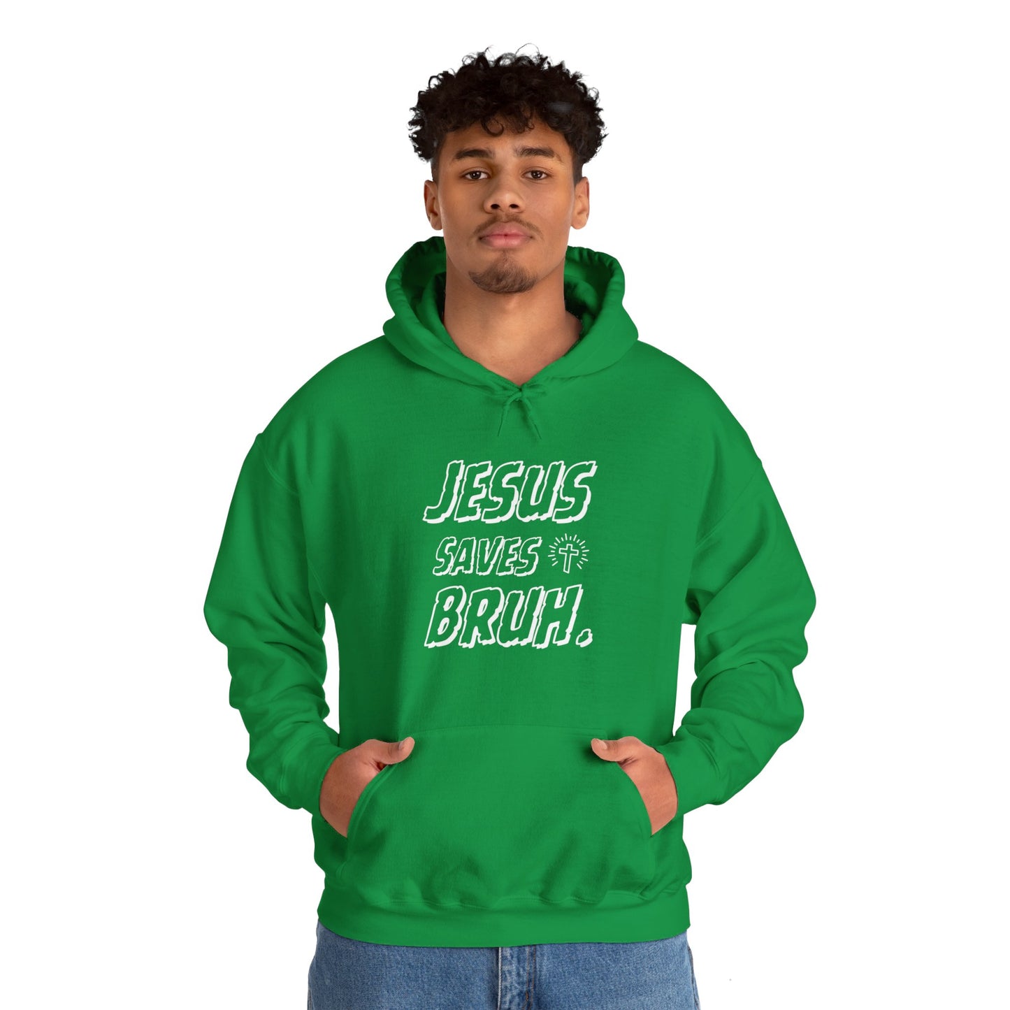 Jesus Saves Bruh Men's Hoodie (White Logo) - Sweet Baby Jeez Teez