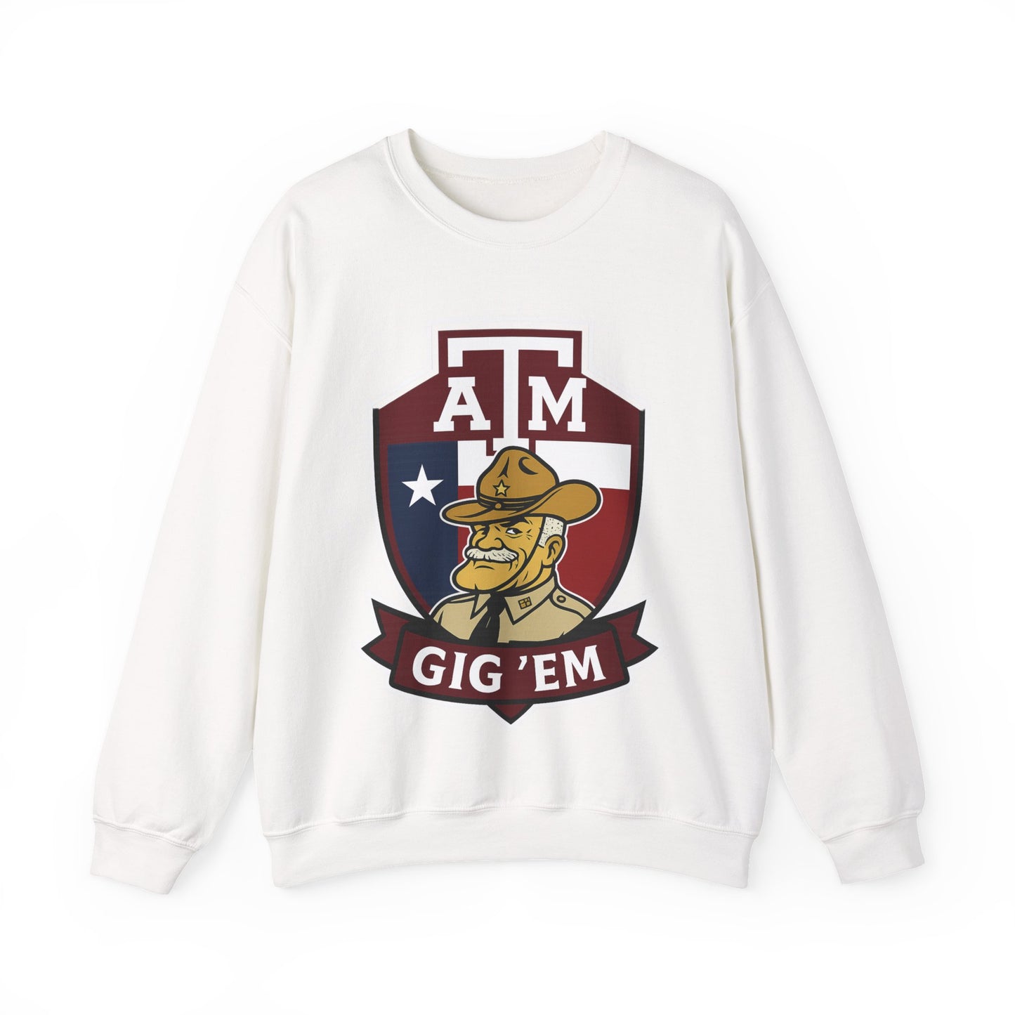 Gig 'Em Aggies Old Sarge Crest Texas A&M Soft Cozy Sweatshirt (Texas Flag Logo 1)