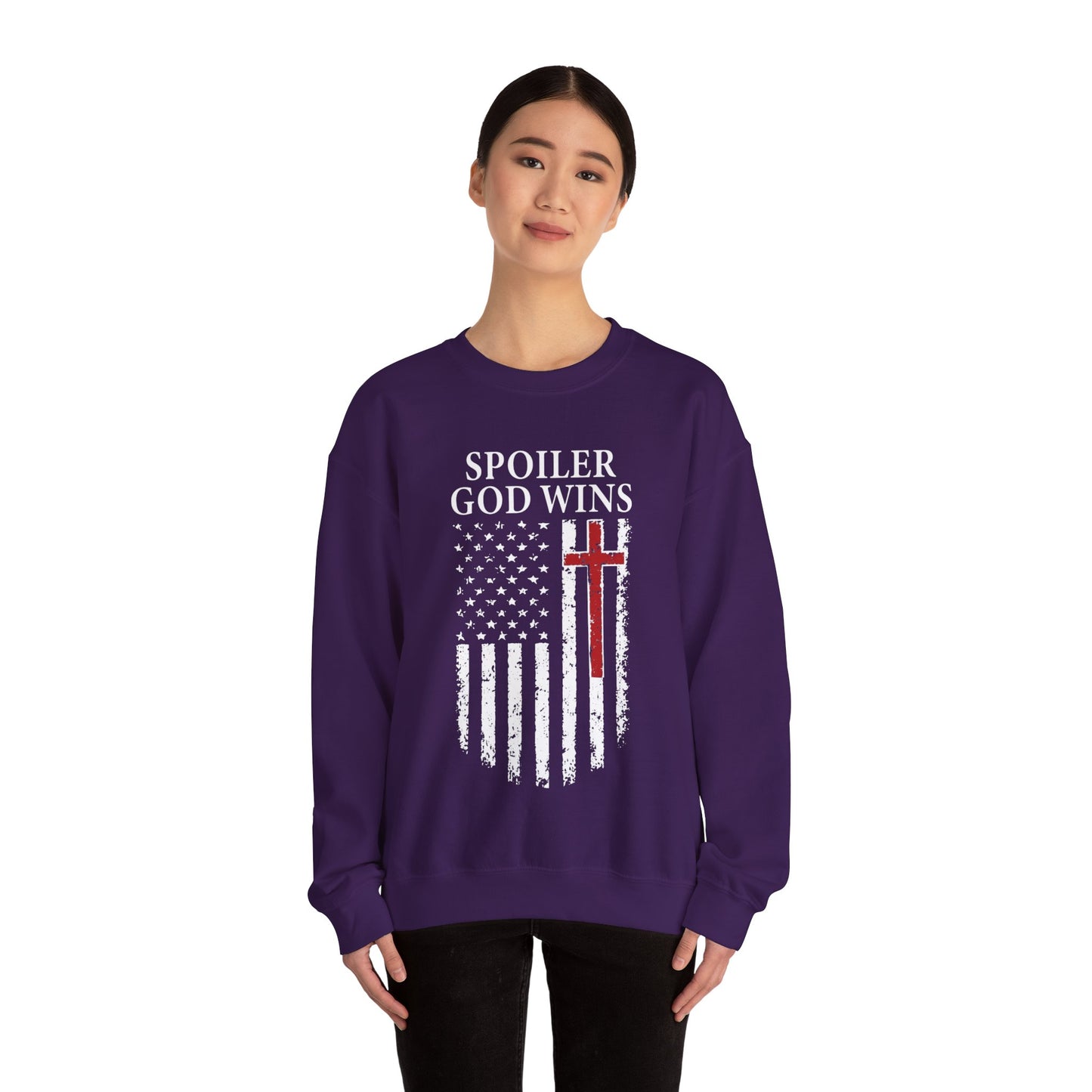 "Spoiler God Wins" Christian Unisex Cozy Sweatshirt