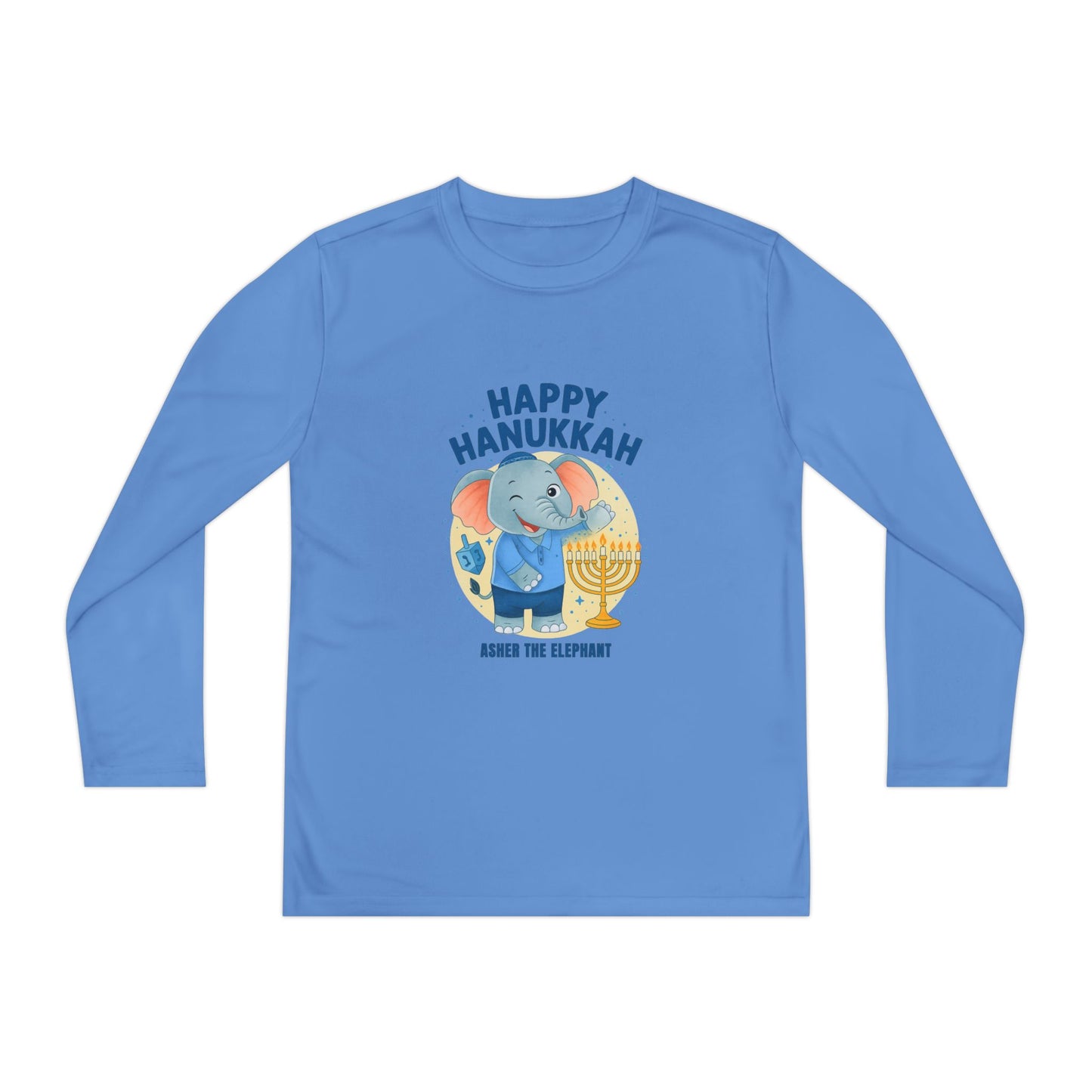 Happy Hanukkah Asher Kids Long Sleeve T-shirt (Wink Logo)