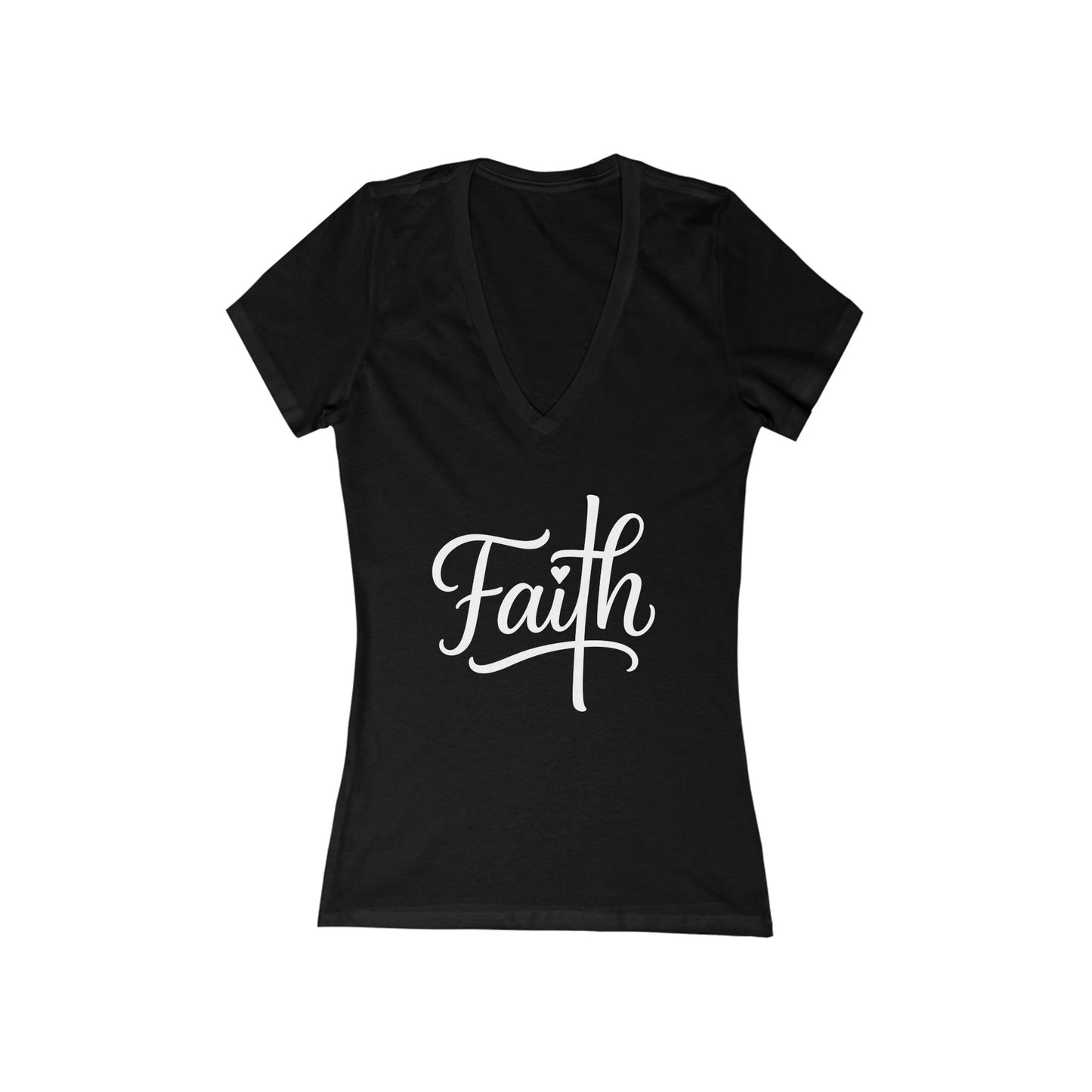 Cross-ed T Faith Christian Women's Deep V Fitted Tshirt (White Logo)