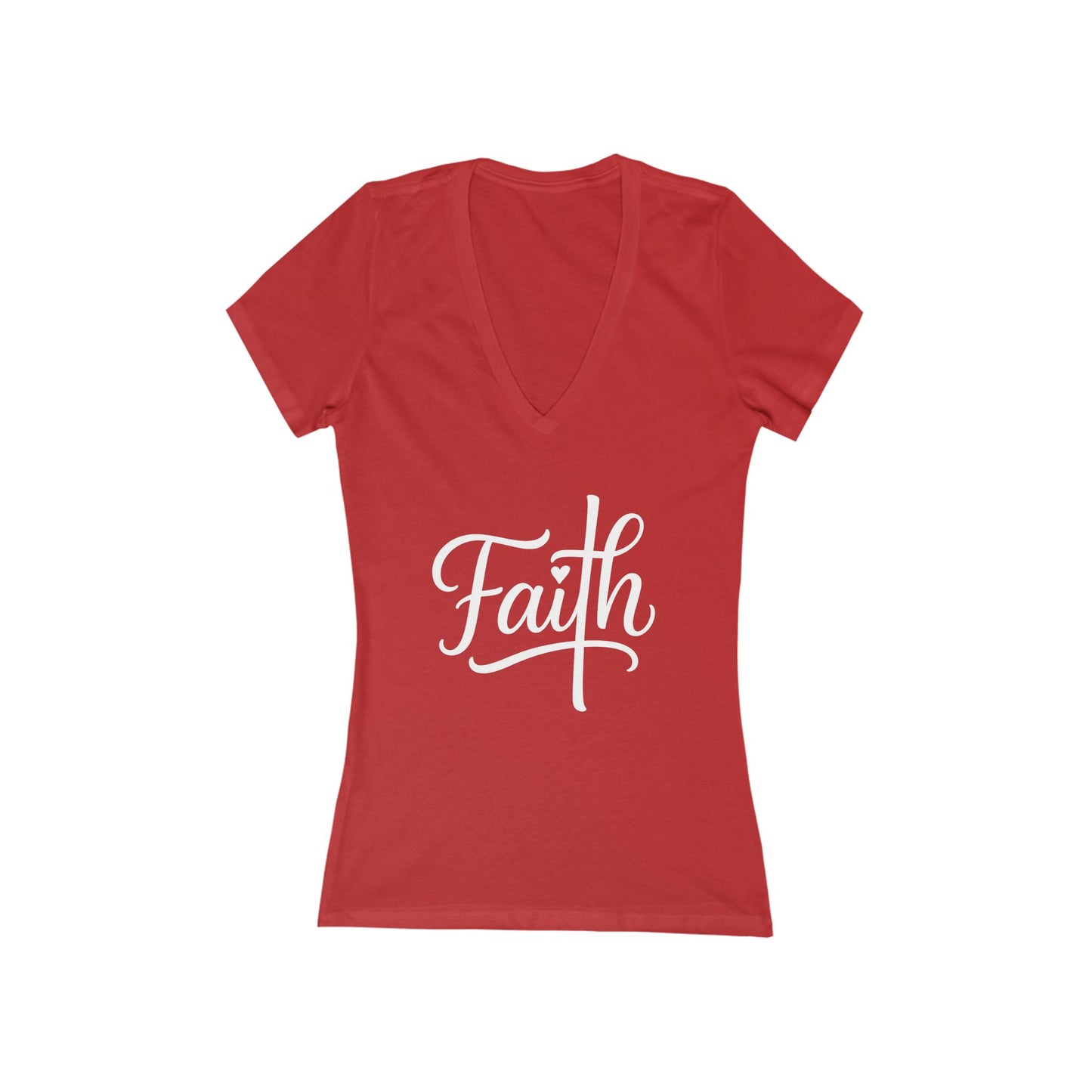 Cross-ed T Faith Christian Women's Deep V Fitted Tshirt (White Logo)