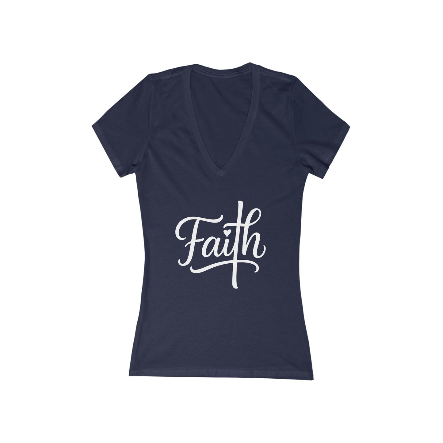Cross-ed T Faith Christian Women's Deep V Fitted Tshirt (White Logo)