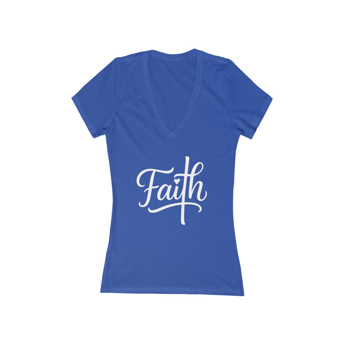 Cross-ed T Faith Christian Women's Deep V Fitted Tshirt (White Logo)