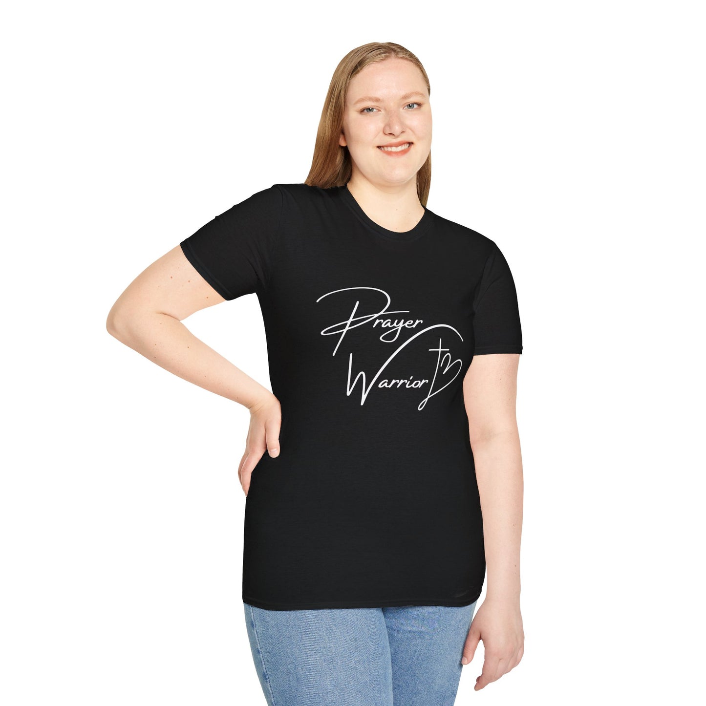 Prayer Warrior Cross Heart Women's Relaxed/Plus Tshirt (White Logo) - Sweet Baby Jeez Teez