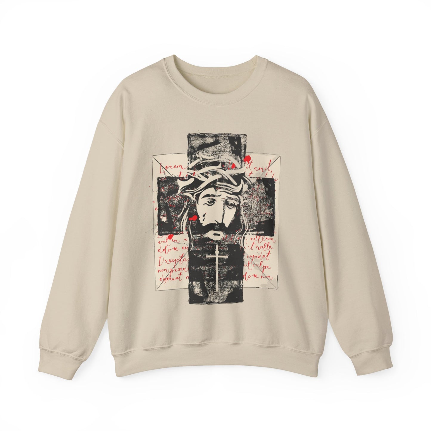 Christ on Cross with Latin Logo Men's Heavy Blend Sweatshirt - Sweet Baby Jeez Teez