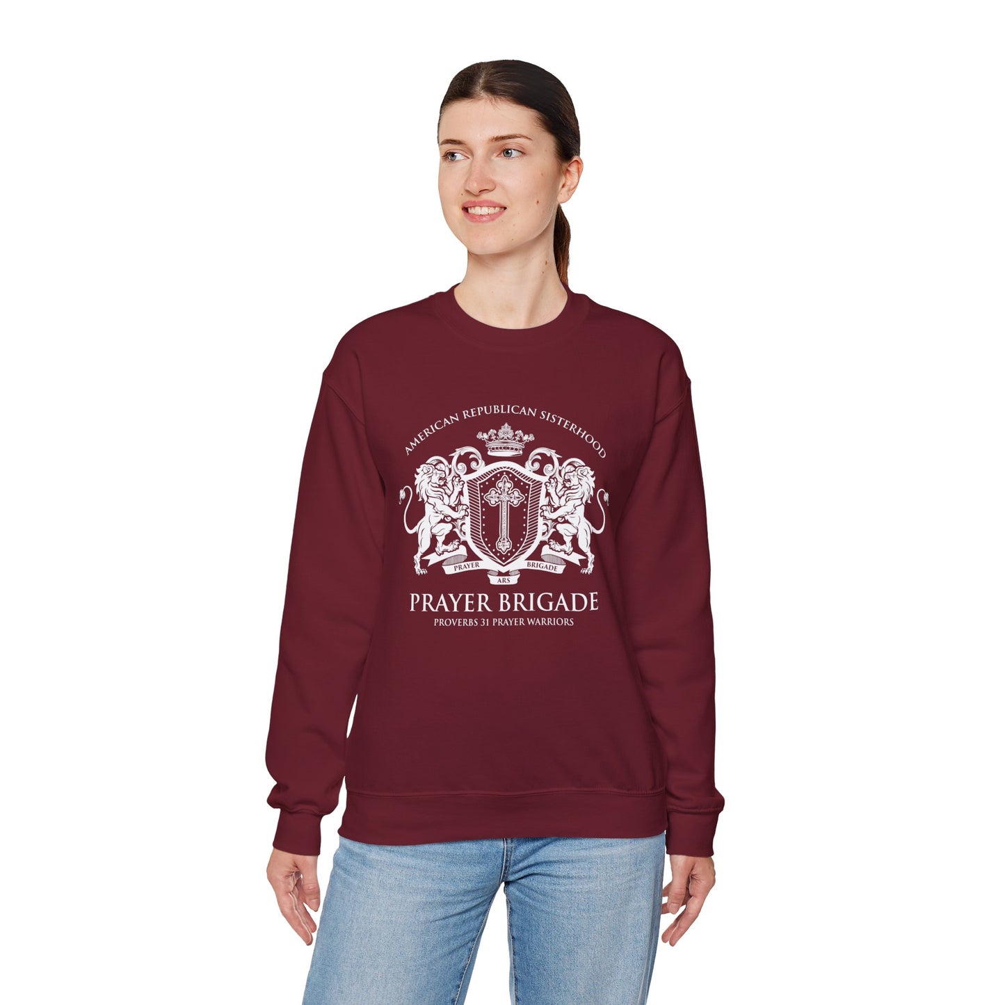 Prayer Brigade Relaxed Sweatshirt - Scripture Inspired Design (White Logo)