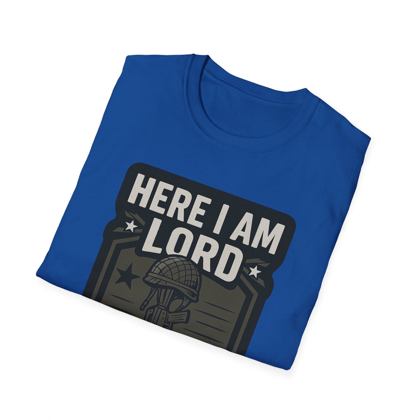 "Here I Am Lord Send Me" Bible Verse Inspirational Faith T-Shirt (Military Logo)