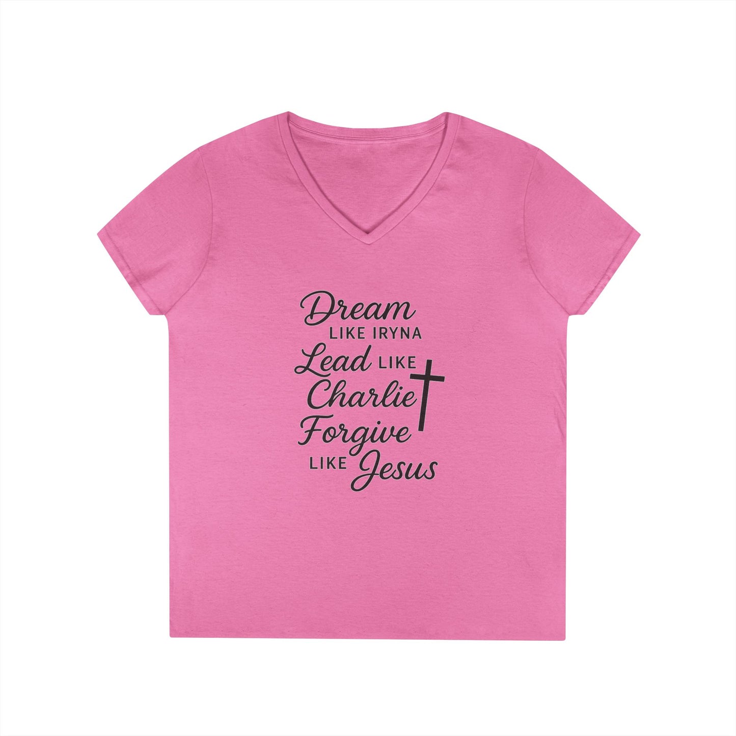 Dream, Lead, Forgive Women's V-neck Semi-Fitted Tshirt (Black Logo)