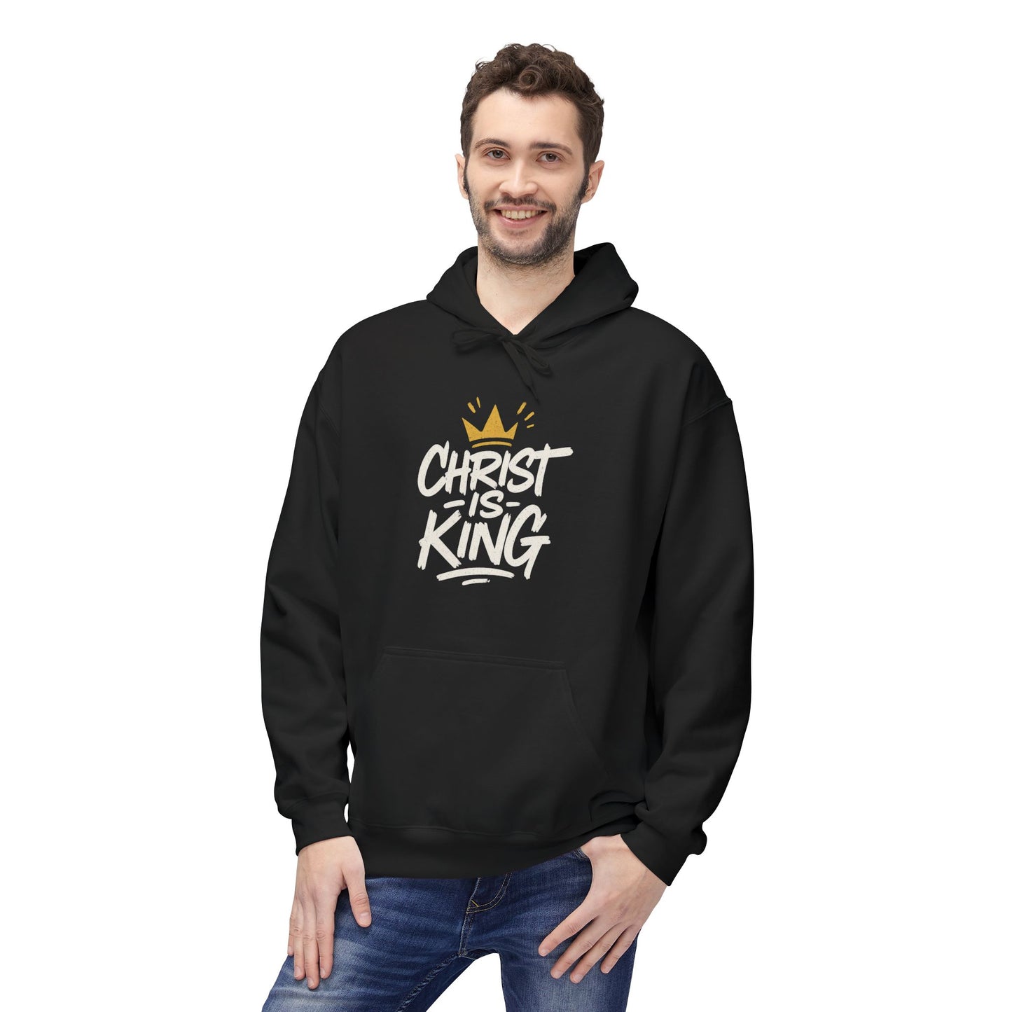 Christ is King Fleece Hoodie Faith-Based Sweatshirt (Gold Crown Logo)