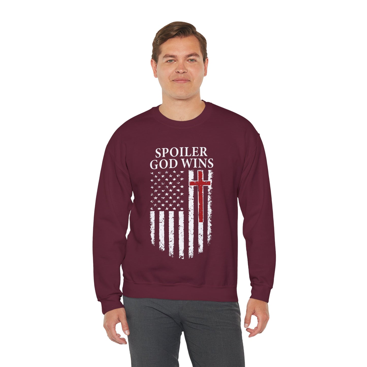 "Spoiler God Wins" Christian Unisex Cozy Sweatshirt