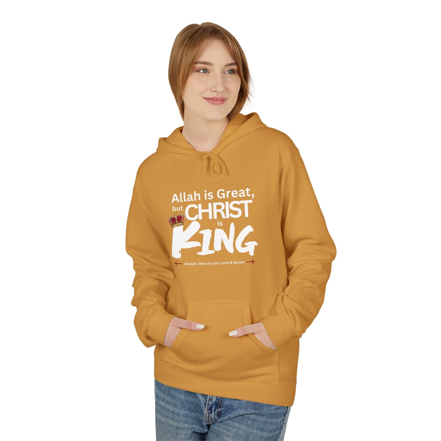 "Christ is King" Cozy Unisex Fleece Hoodie (Great Logo - White) - Sweet Baby Jeez Teez