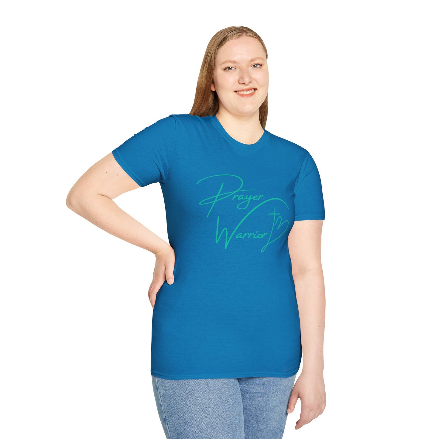 Prayer Warrior Cross Heart Women's Relaxed/Plus Tshirt (Teal Logo) - Sweet Baby Jeez Teez