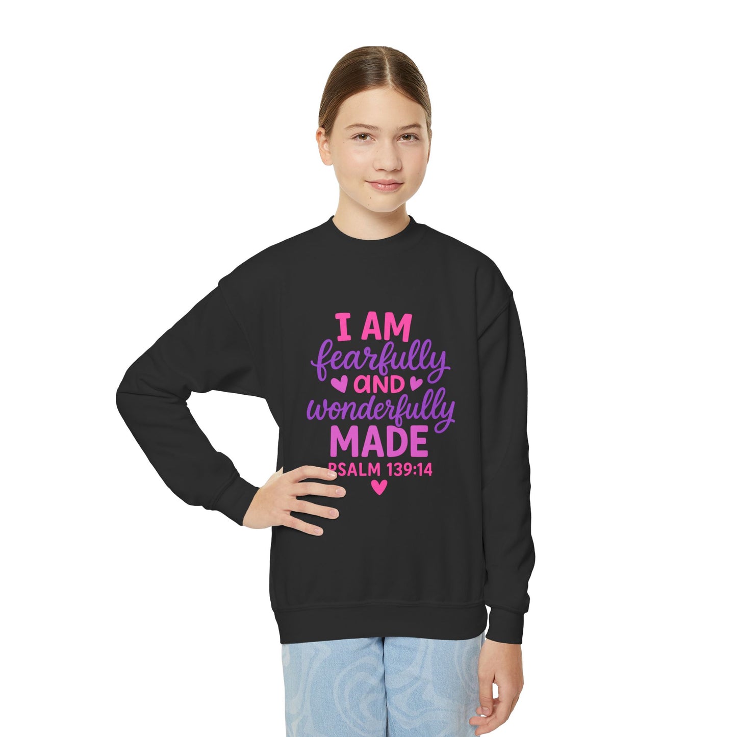 "Wonderfully Made" Christian Bible Verse Girls Sweatshirt